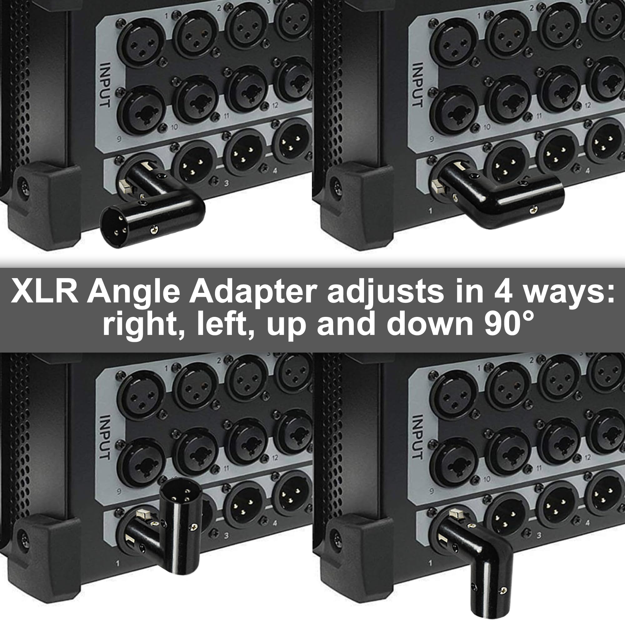 Hqrp 4-Pack 3-Pin Xlr Angle Adapter Dual Male & Female With 4 Adjustable Angle Positions Right Left And 90 Degree, Compatible Wi