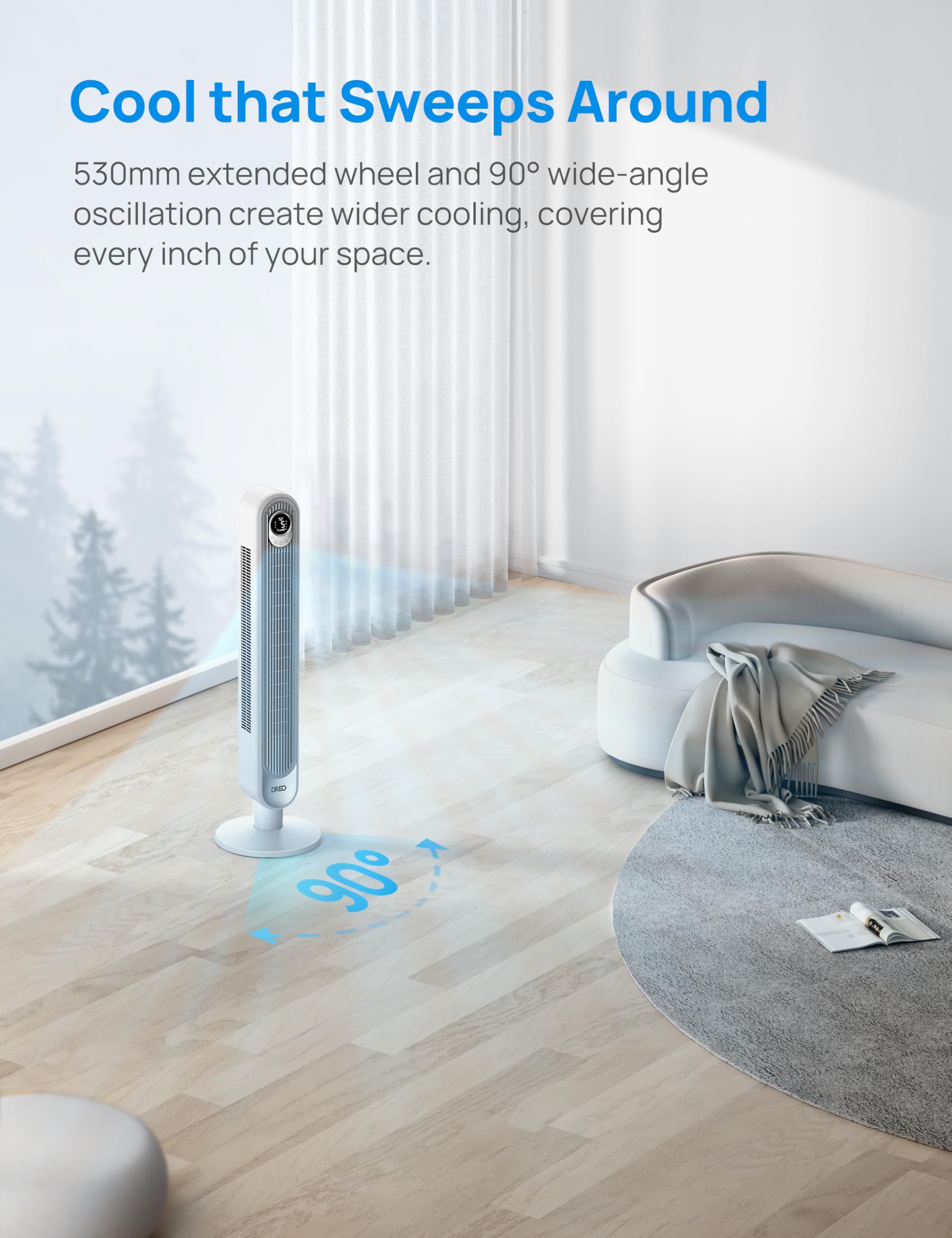 Dreo Tower Fan 42 Inch, Cruiser Pro T1 Quiet Oscillating Bladeless Fan With Remote, 6 Speeds, 4 Modes, Led Display, 12H Timer, W