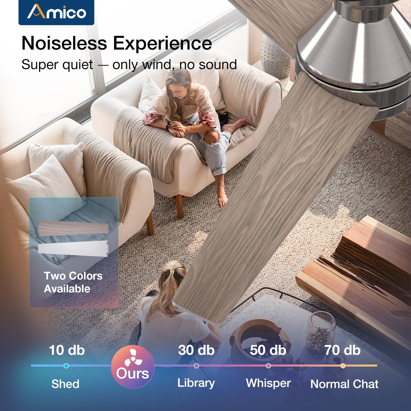 Amico Ceiling Fans With Lights, 52 Inch Low Profile Ceiling Fan With Light And Remote Control, Flush Mount, Reversible, 3Cct, Di