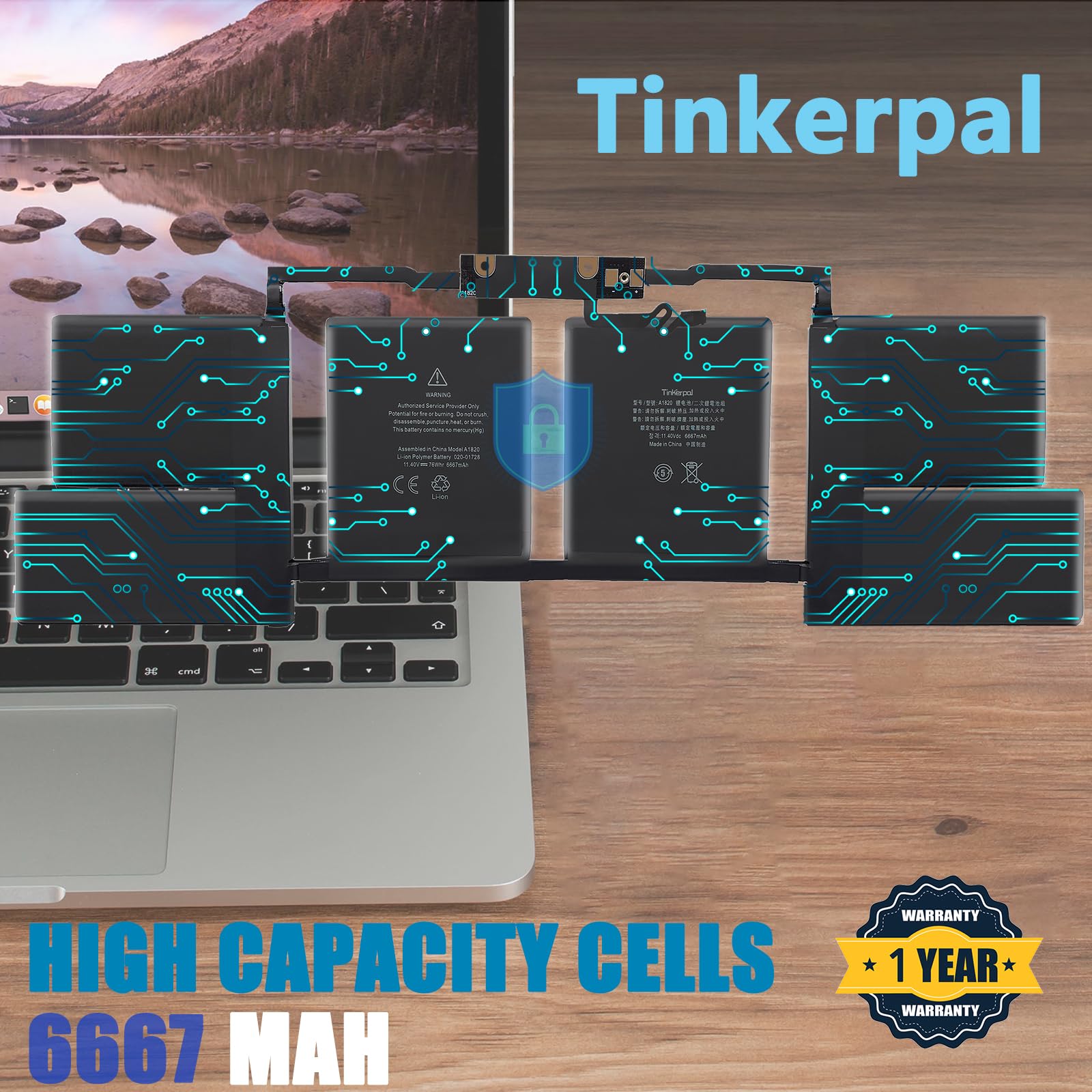 Tinkerpal Laptop Battery A1820 for Apple MacBook Pro 15 A1707 Late 2016 Mid 2017 Li-ion 11.4V 76Wh