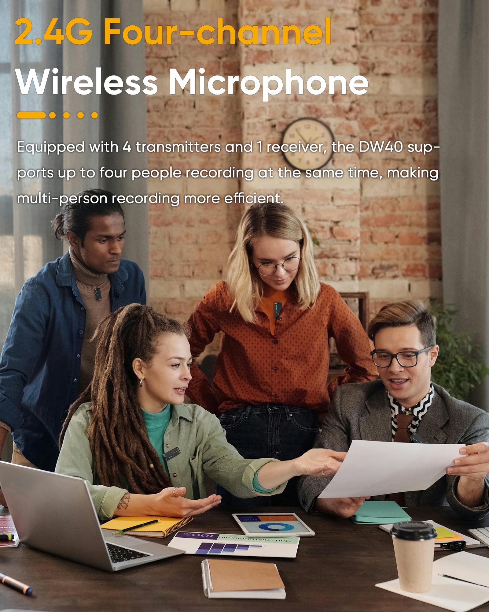 7Ryms Iray Dw40 Four Channel Wireless Lavalier Microphone With Charging Case, Noise Cancellation, 656Ft Range, 10H Working, Lav