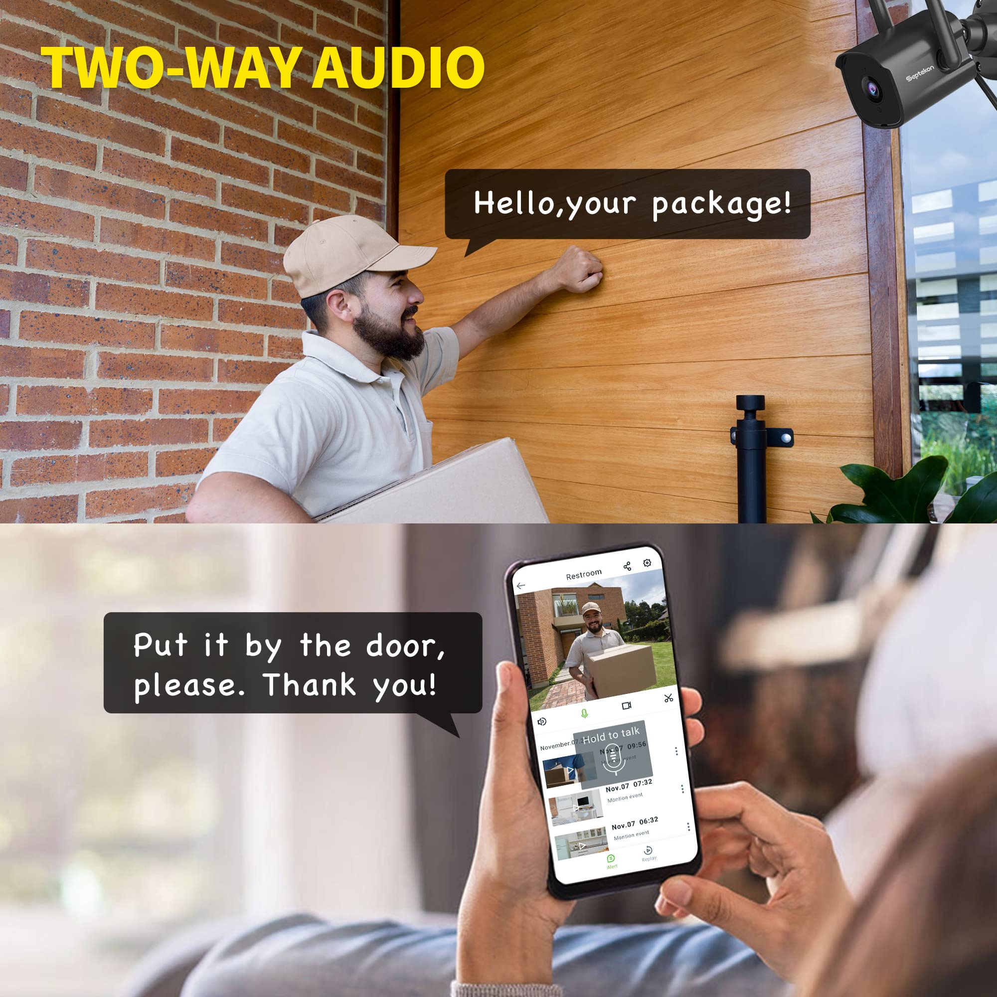 Septekon 2K Home Security Cameras 4 Pack, 2.4G Wired Wifi Security Camera Outdoor With Night Vision, Two Way Audio, Ip66, Motion