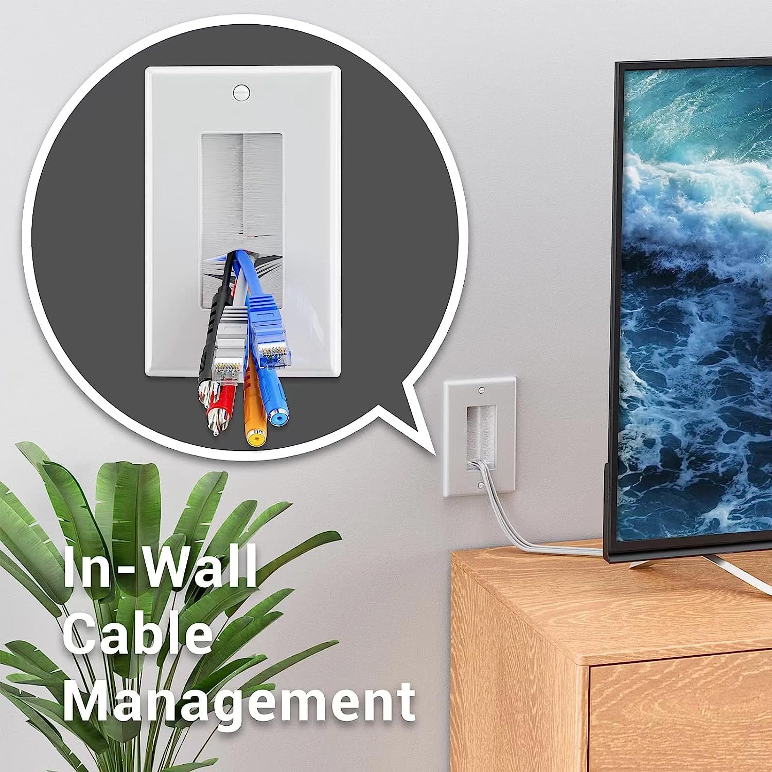 iwillink Brush Wall Plate with Low Voltage Mounting Bracket ABS White Single Gang
