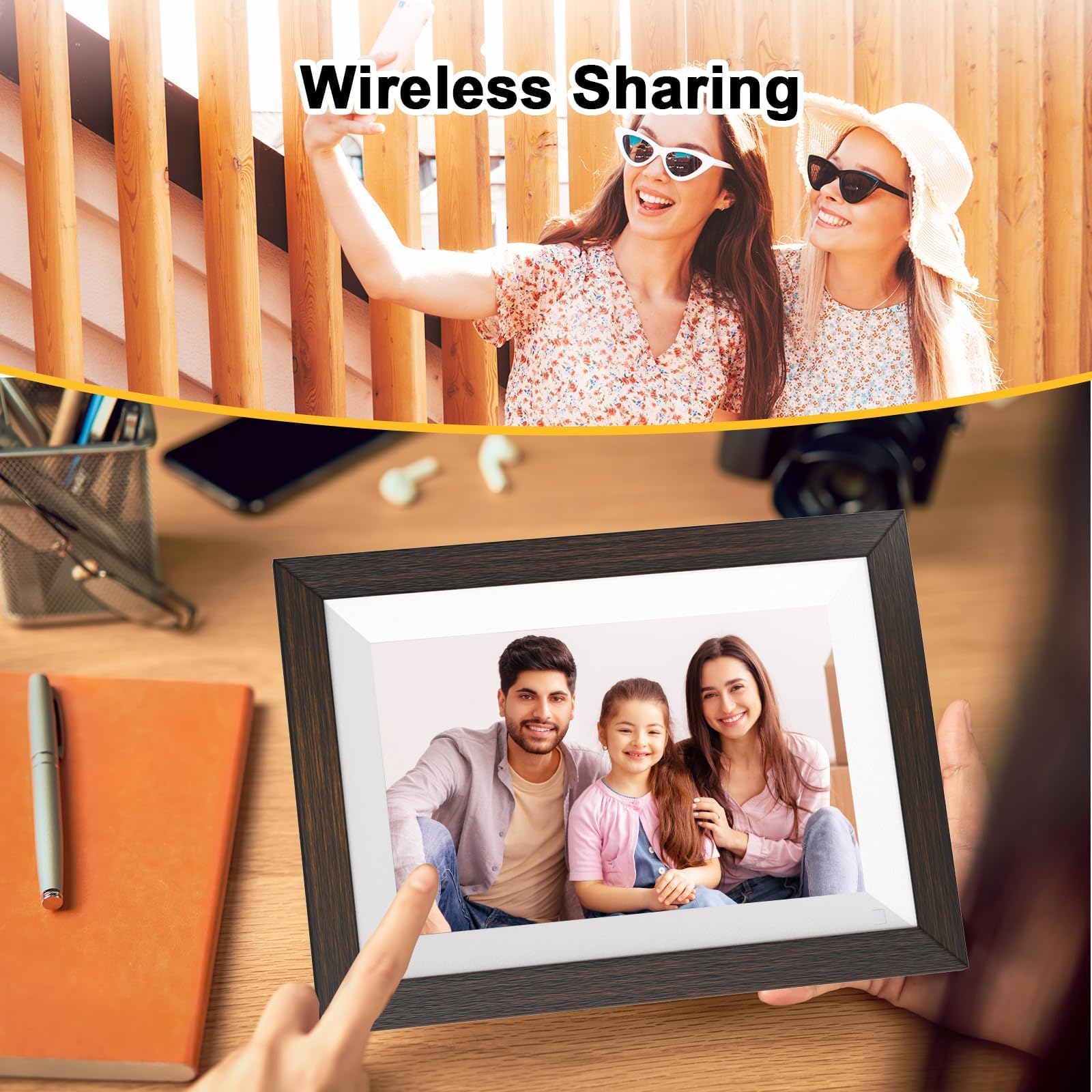 Digital Picture Frame 10.1'' Wood  Smart Photo Frame   32Gb Wifi Frame 1280 * 800 Ips Touch Screen, Auto Rotate, Motion Sensor,