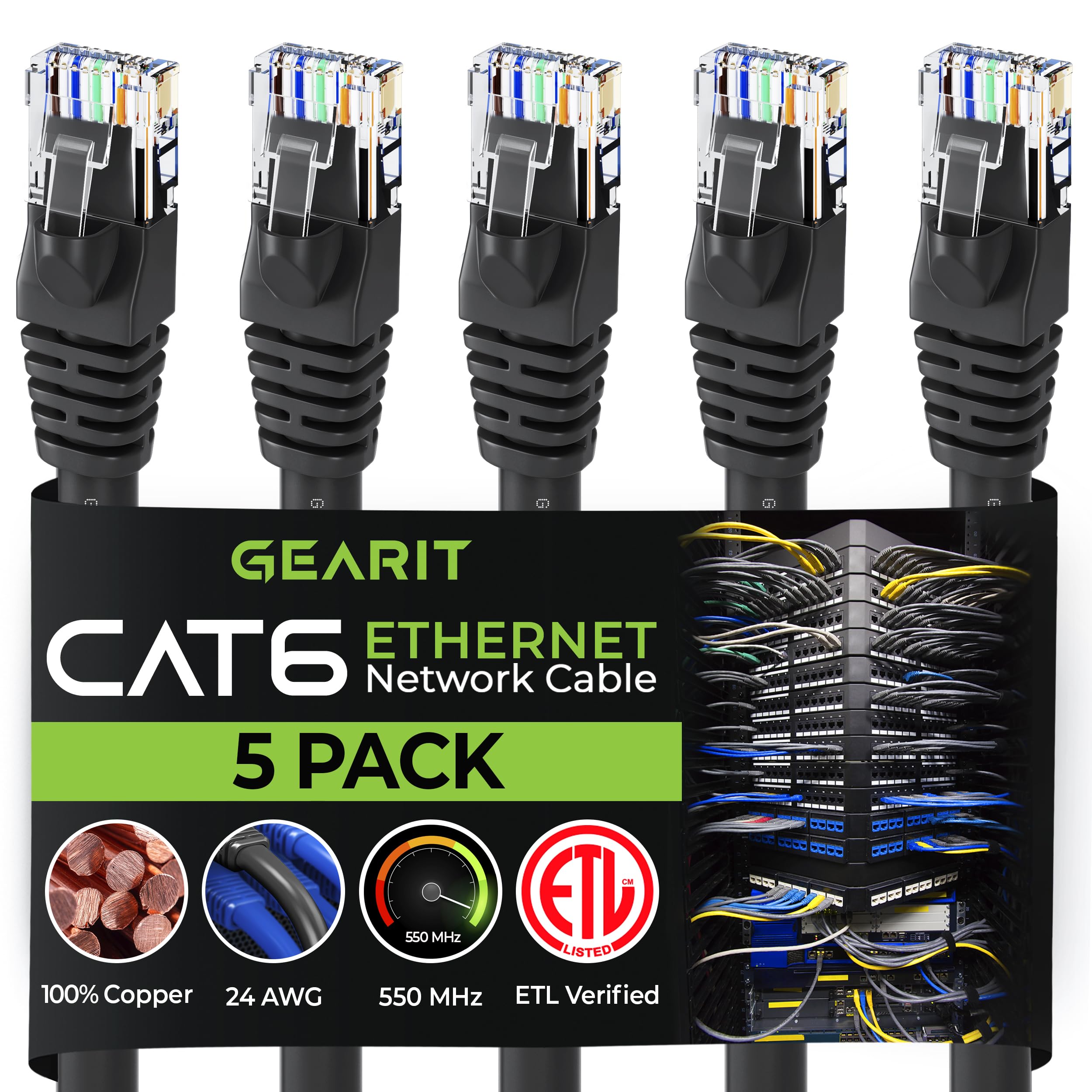 Gearit Cat 6 Ethernet Cable 35 Ft (5 Pack)   Cat6 Patch Cable, Cat 6 Patch Cable, Cat6 Cable, Cat 6 Cable, Cat6 Ethernet Cable,