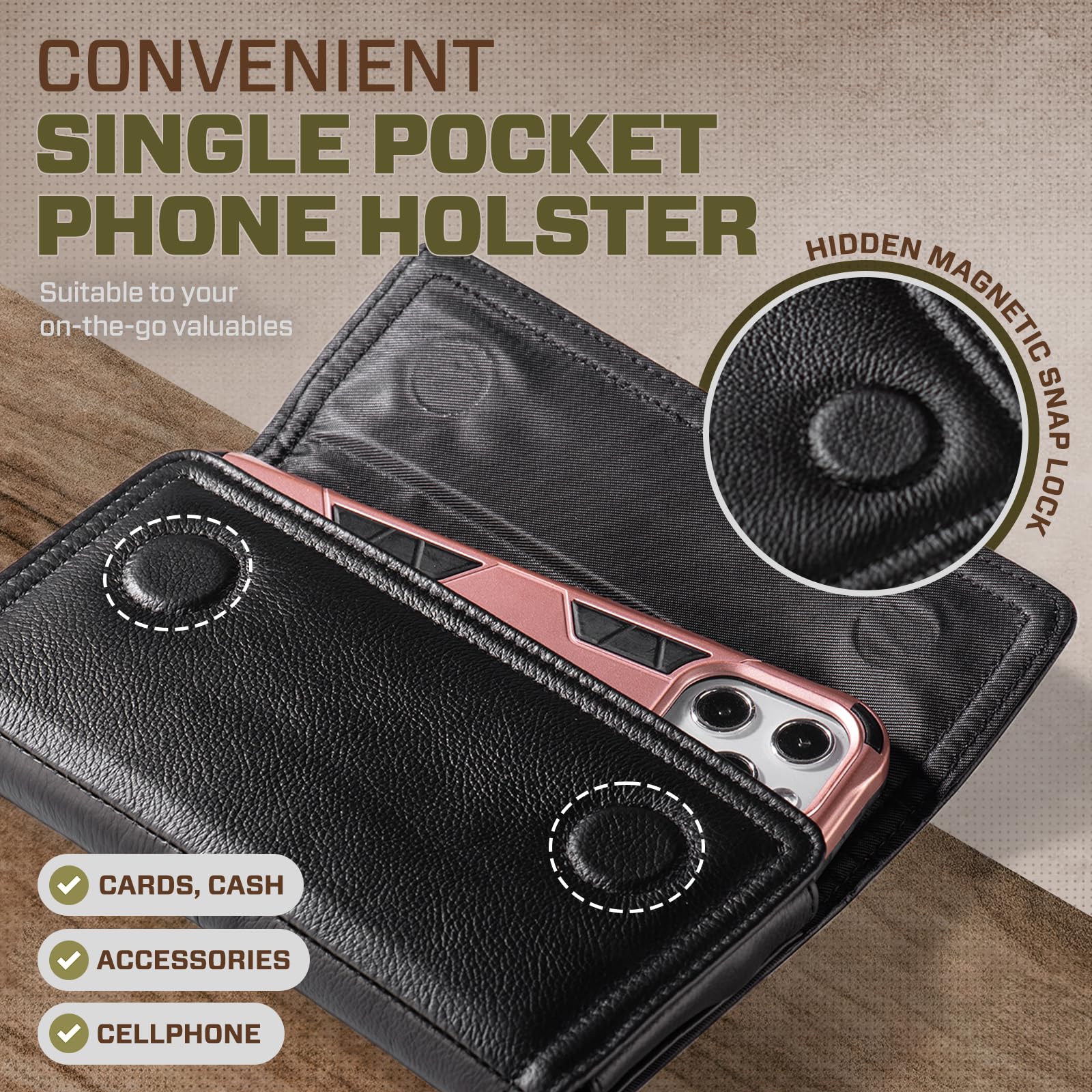 Hengwin Horizontal Leather Phone Holster Fits For Samsung Galaxy S25+ S24+ A54 Iphone 16 Plus 15 Plus 14 Pro Max 13 Pro Max 12 P