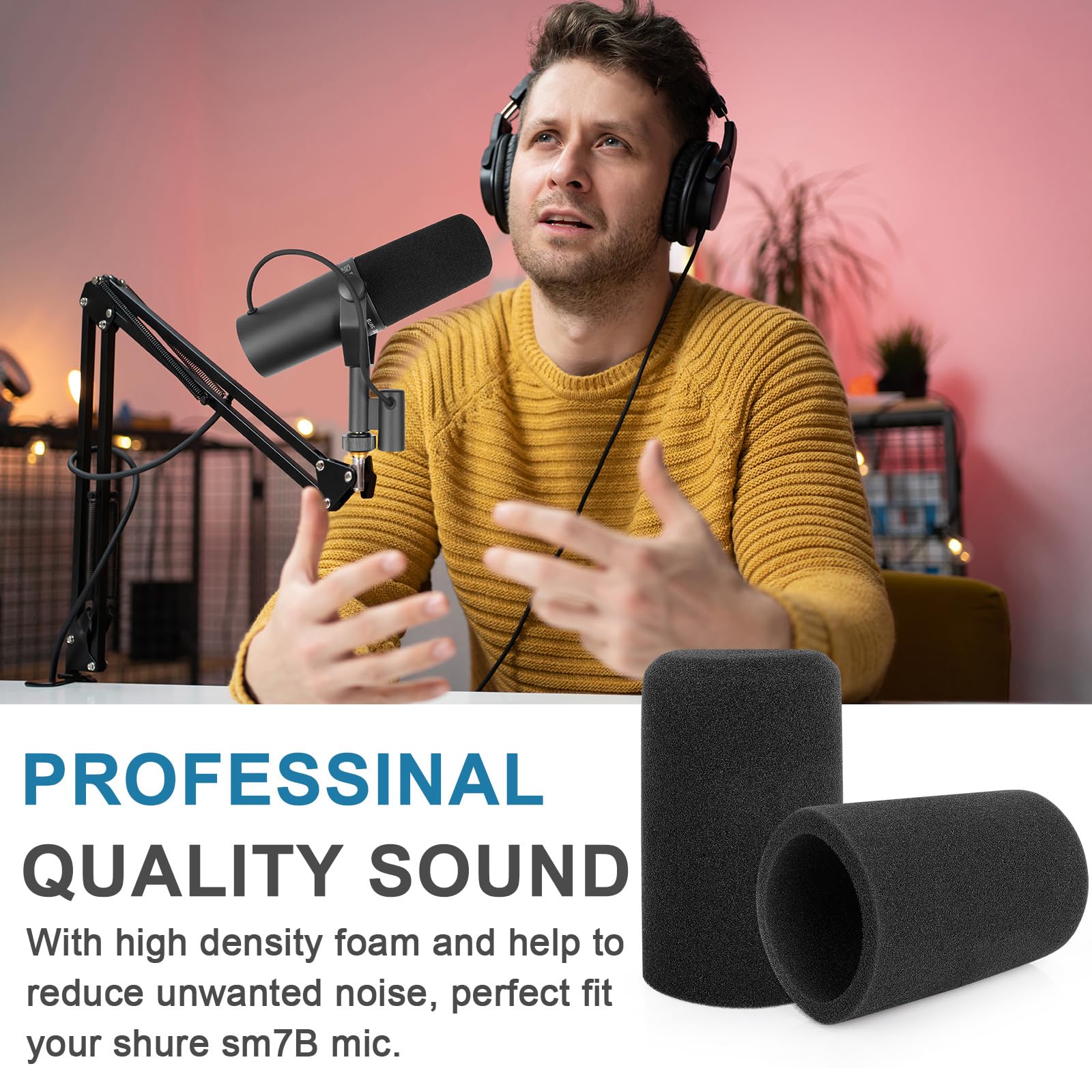 Windscreen For Sm7B, 2Pack Microphone Pop Filter Foam Cover Compatible With Shure Sm7B, Mic Cover Replacement For Noise Reductio