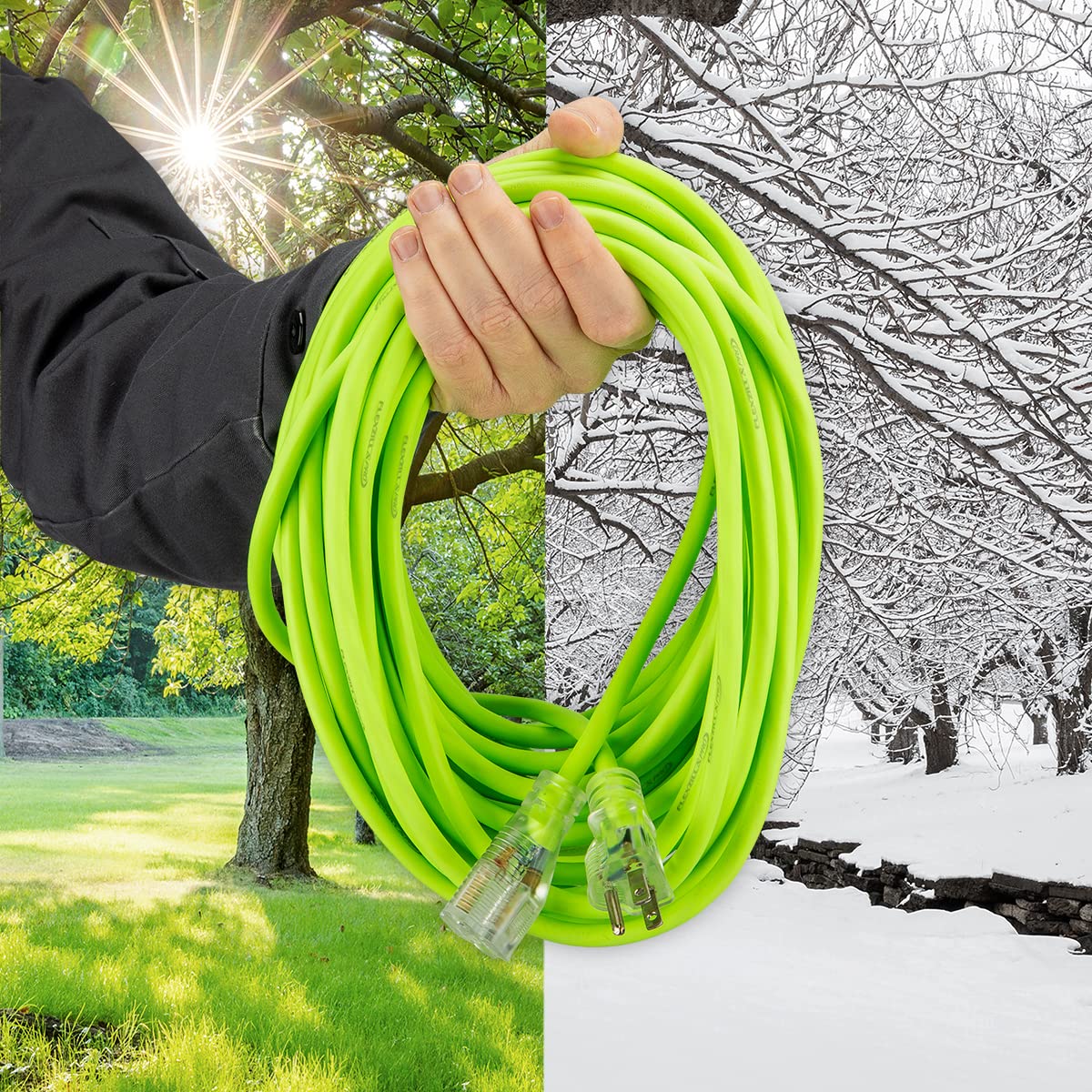 Flexzilla Pro Extension Cord, 14/3 Awg Sjtw, 50 Ft., Lighted Plug, Indoor/Outdoor, Zillagreen   Fz512730