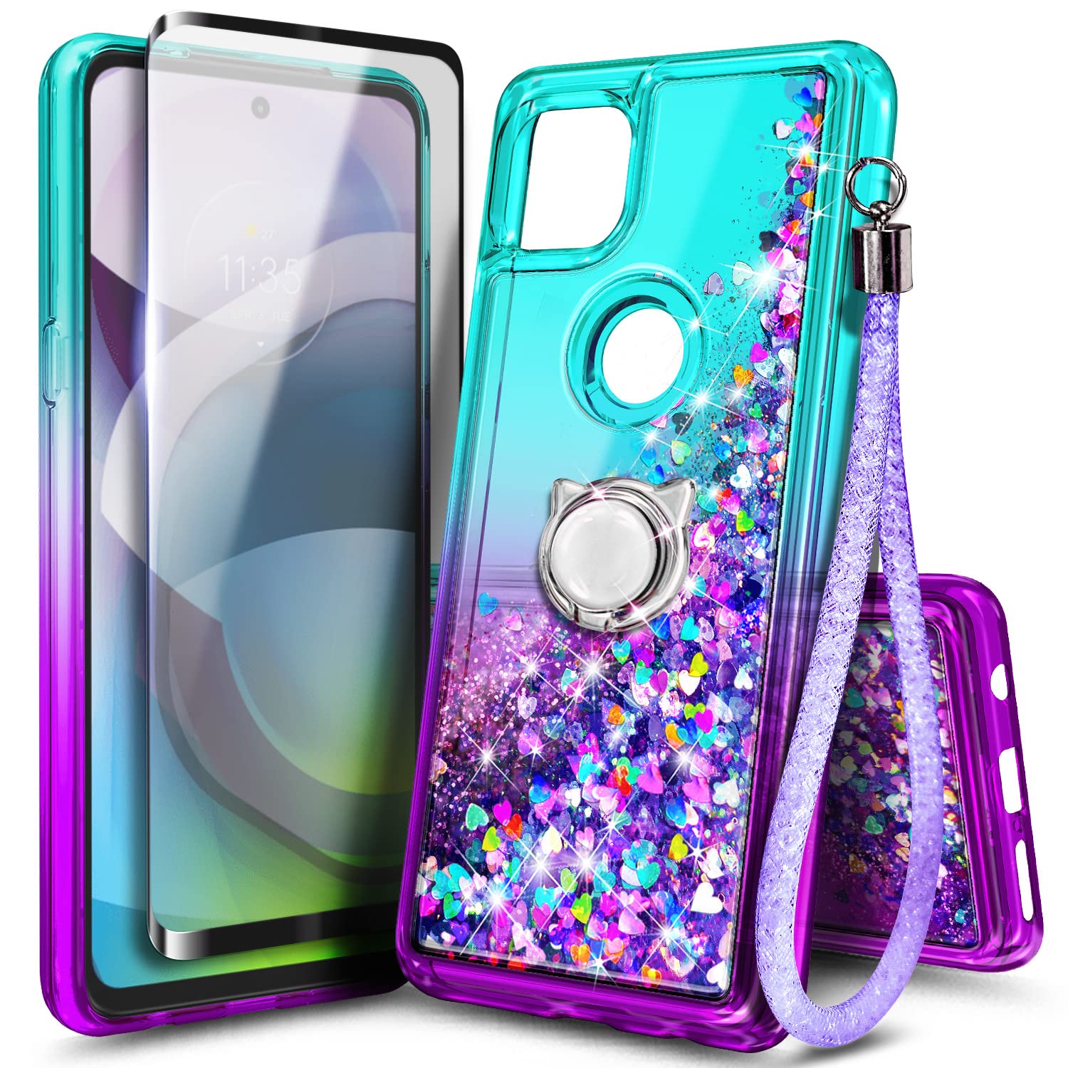 Nznd Case For Motorola Moto One 5G Ace (One 5G Uw Ace) With Tempered Glass Screen Protector (Maximum Coverage), Ring Holder/Wris
