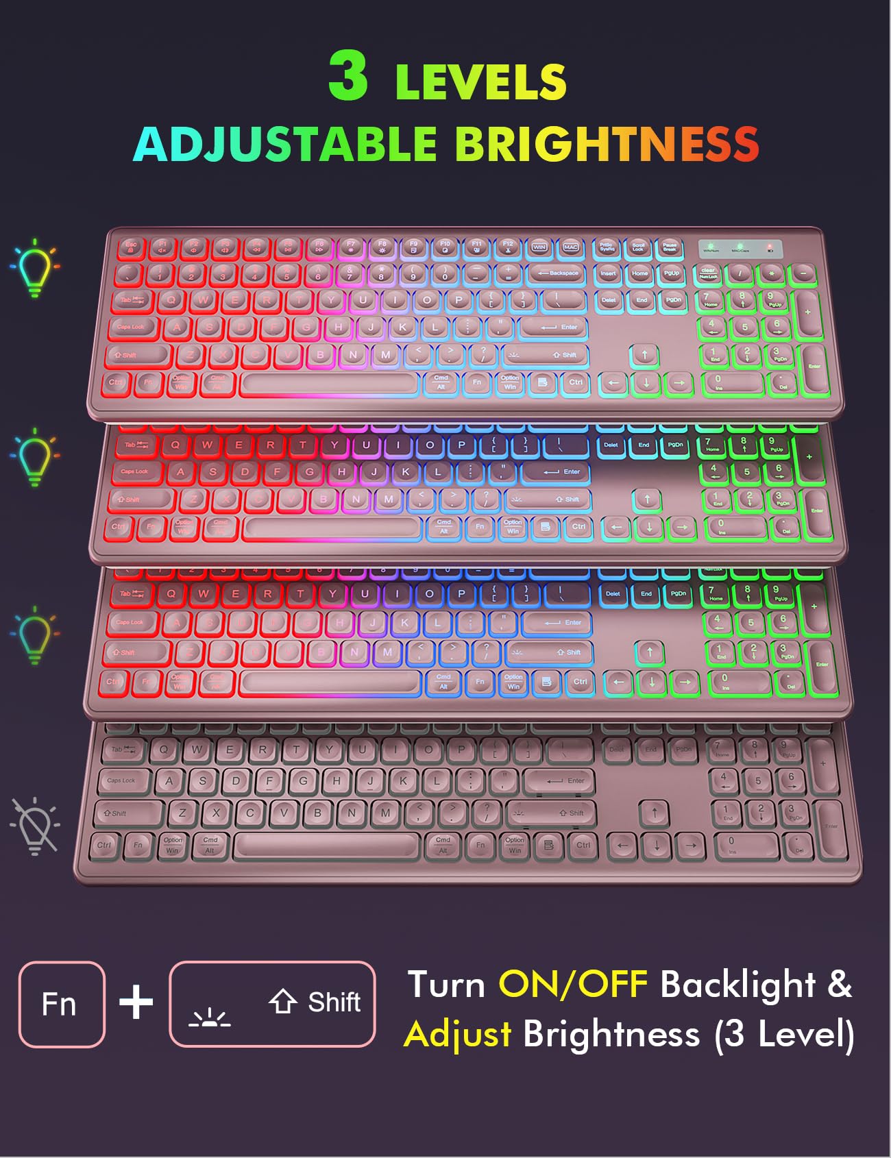 Wireless Keyboard And Mouse Combo   Rgb Backlit, Rechargeable & Light Up Letters, Full Size, Ergonomic Tilt Angle, Sleep Mode, 2.4Ghz Quiet Keyboard Mouse For Mac, Windows, Laptop, Pc, Trueque, Rose