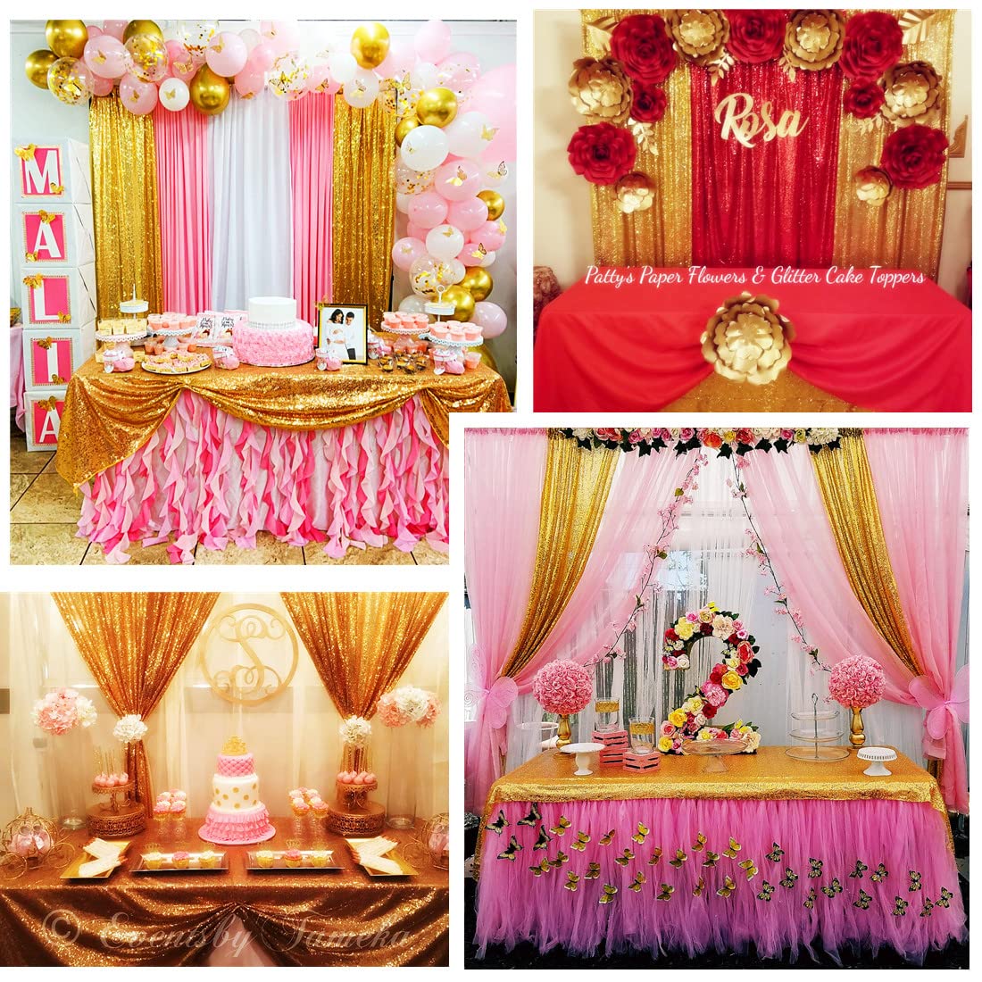 Poise3Ehome Gold Sequin Backdrop Curtains, 4 Panels Gold Sequin Backdrop, 2Ftx8Ft Sequin Curtains For Party Wedding Sequence Bac