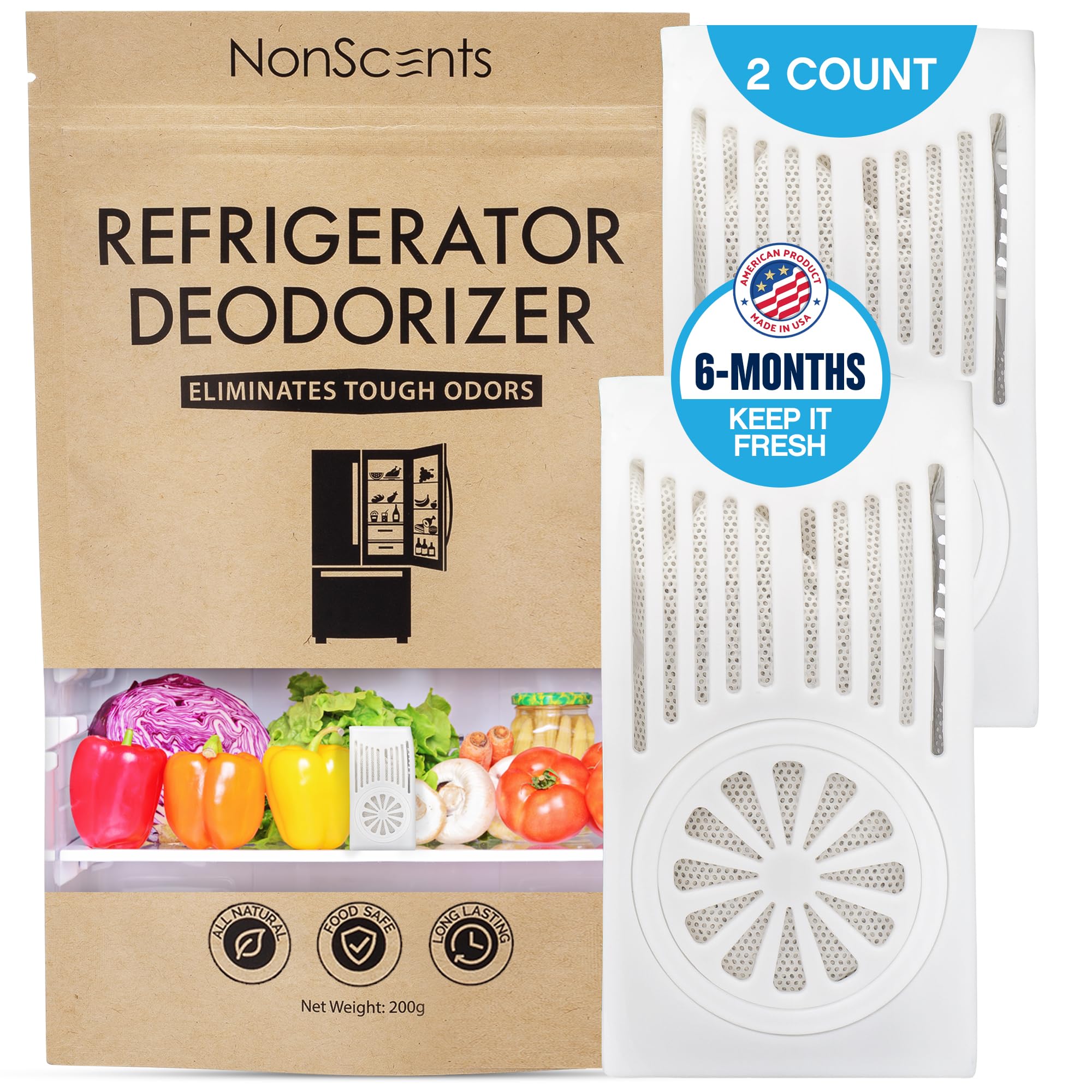Nonscents Refrigerator Deodorizer   Odor Eliminator For Fridge & Freezer   Outshines Baking Soda & Deodorizer With Activated Cha