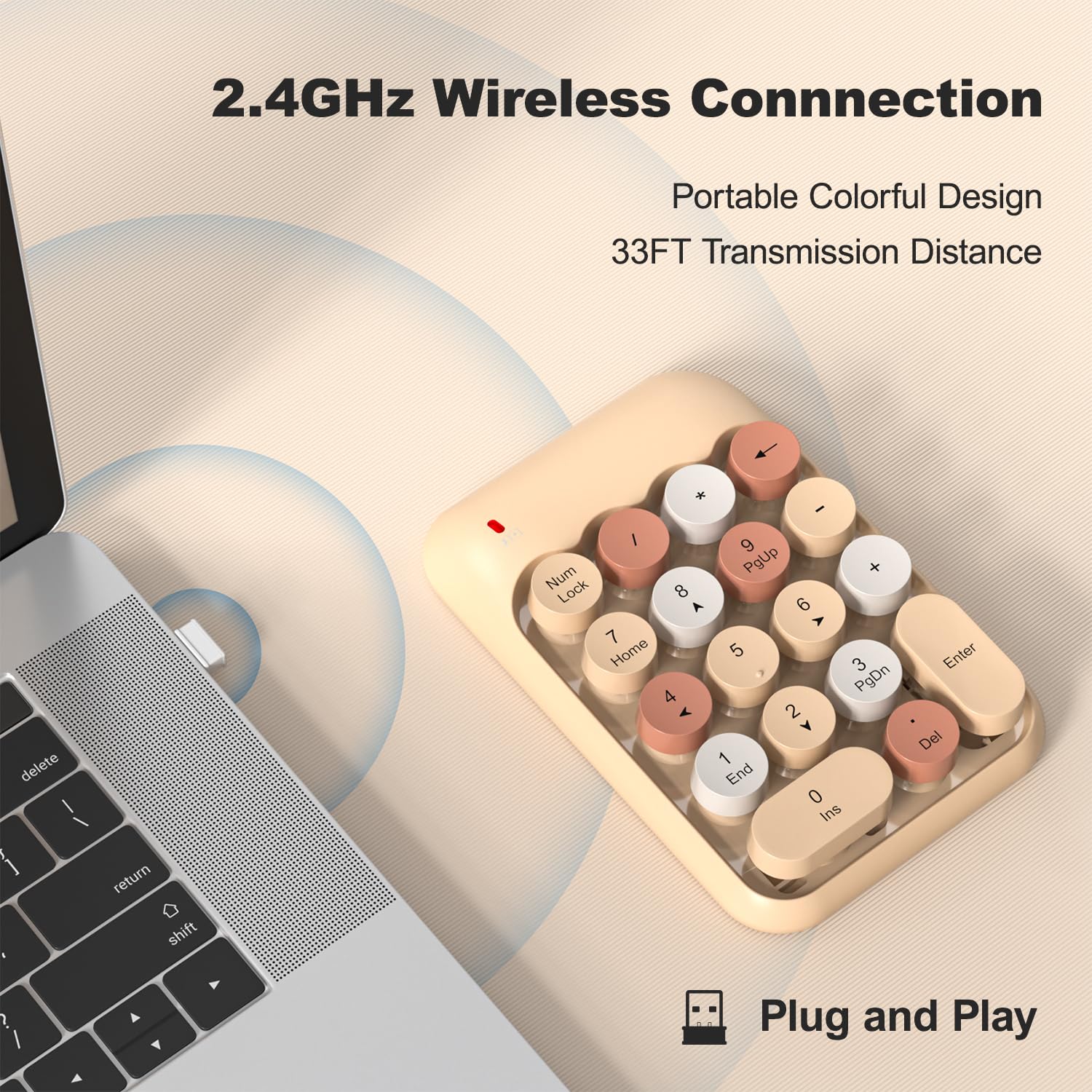 Mofii Wireless Number Pads   Milktea Numeric Keypad 18 Keys Usb 2.4G Round Keycap Colorful Extensions Keypads, Financial Account