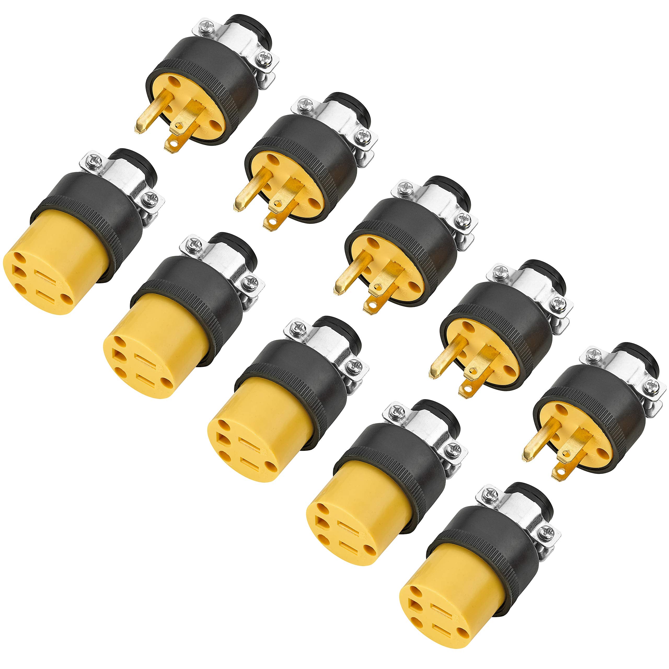 Extension Cord Electrical Wire Repair End 15 Amp, 125 Volt | 5 Sets Male Female 3 Prong Grounding Replacement Connectors Set | S