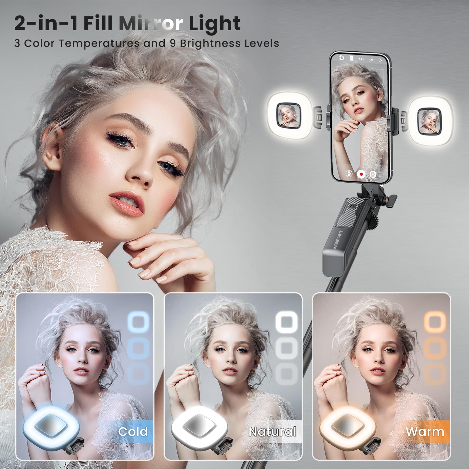 Linber 71'' Phone Tripod Selfie Stick With Wireless Remote & 2 Fill Lights, Extendable Phone Stick For Iphone, Android, Camera &