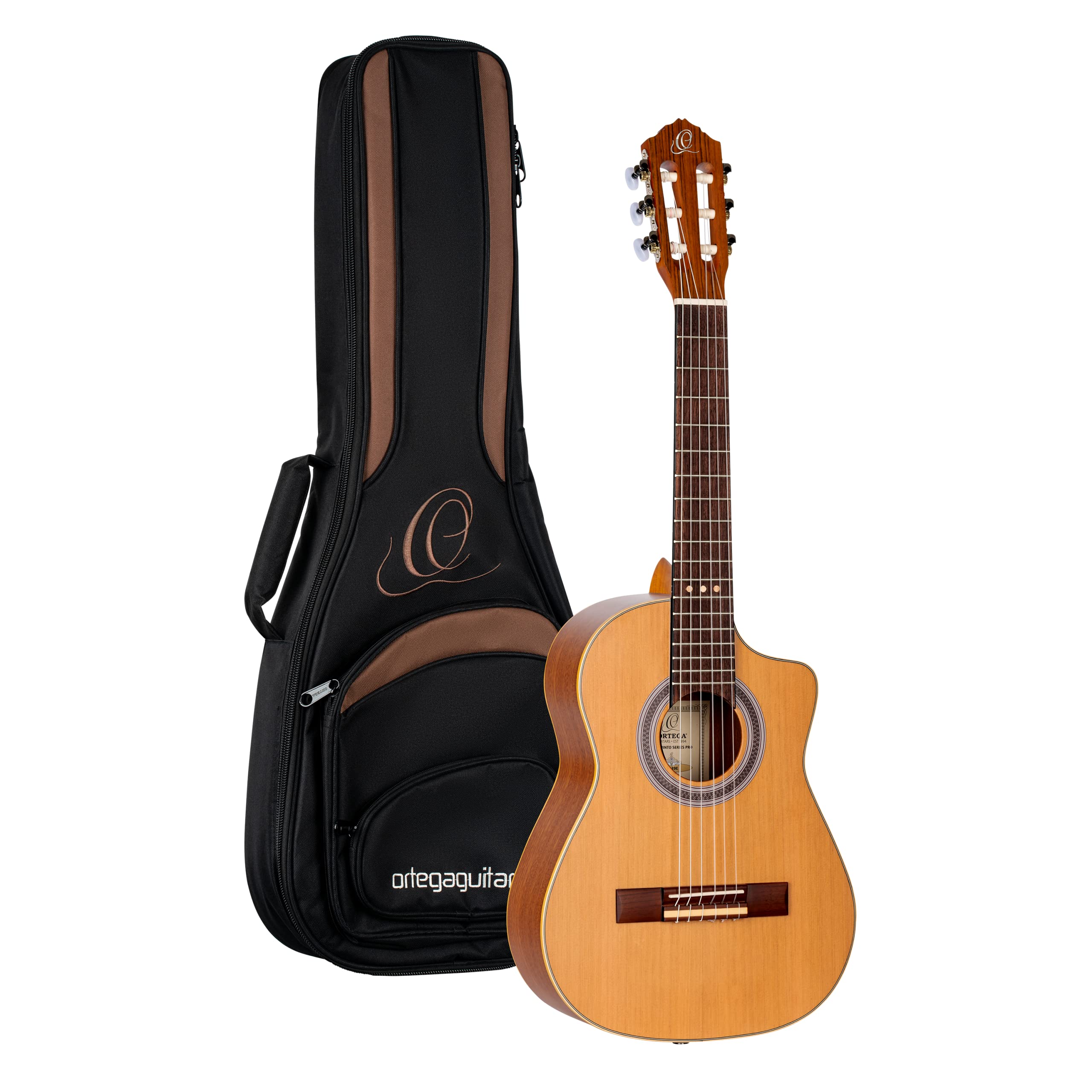 RQ39E Ortega Guitars Requinto Series Pro Solid Top AcousticElectric Nylon String Guitar w/Bag