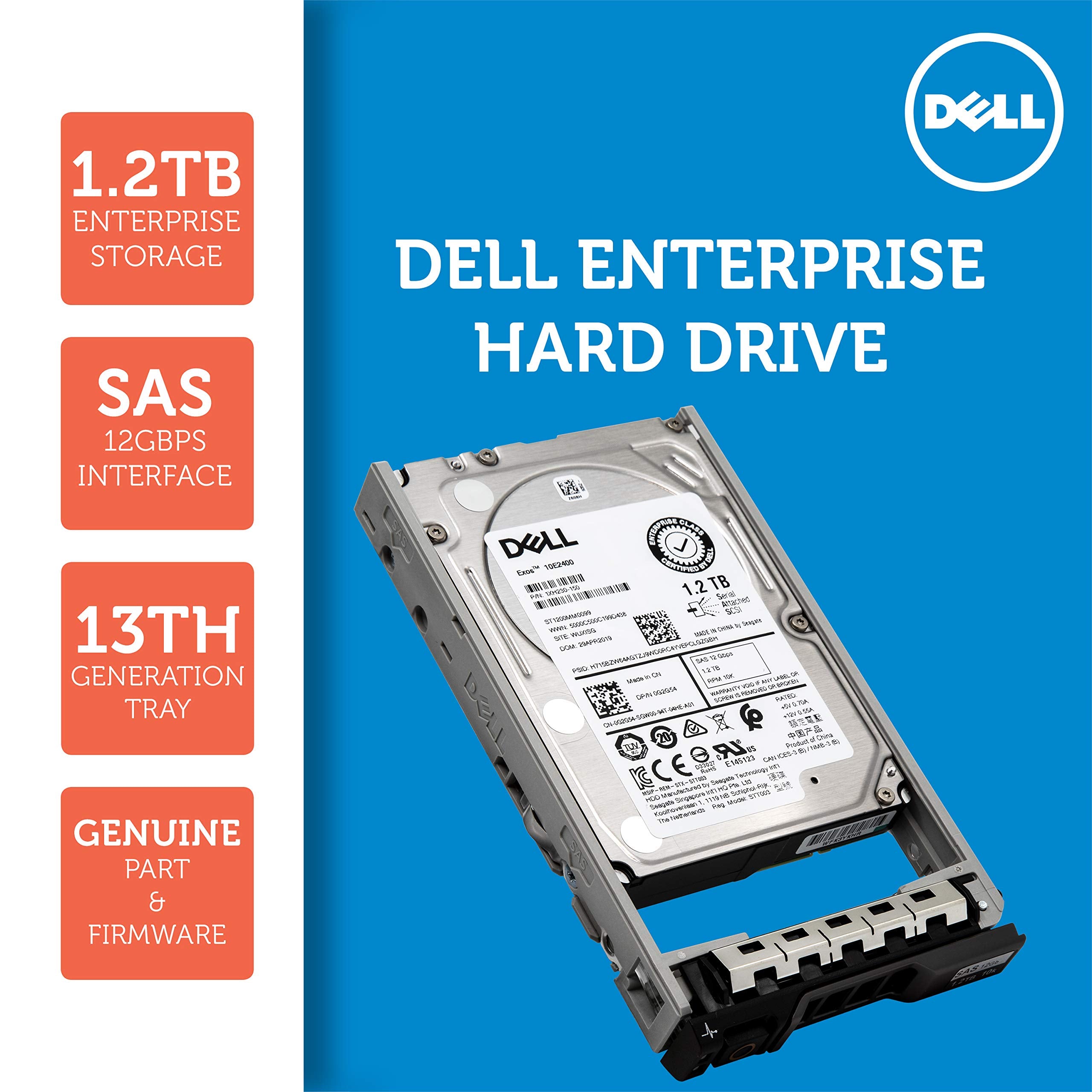 Dell 400 AJPD 1.2TB 10K SAS 12G 2.5� | 0G2G54 ST1200MM0099 Exos 10E2400 | PowerEdge HDD Enterprise Hard Drive in 13G Tray Bundle with Compatily Screwdriver Compatible with 463 7475 89D42 R730 T310