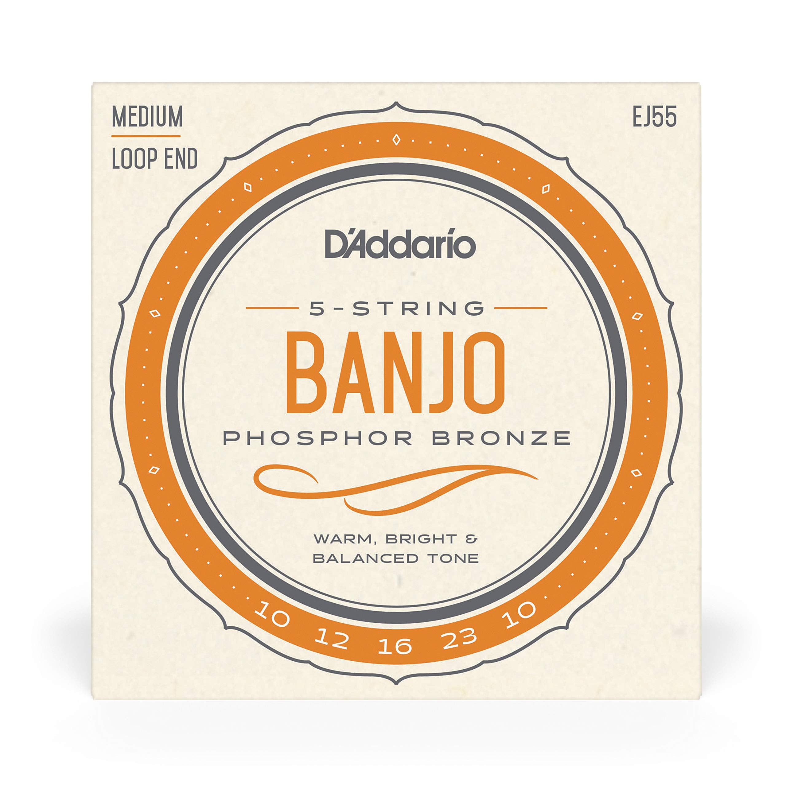 D'Addario Tenor Banjo Strings, Phosphor Bronze, Ej55, Medium Gauge 9 30, 5 String Set, Pack Of 1