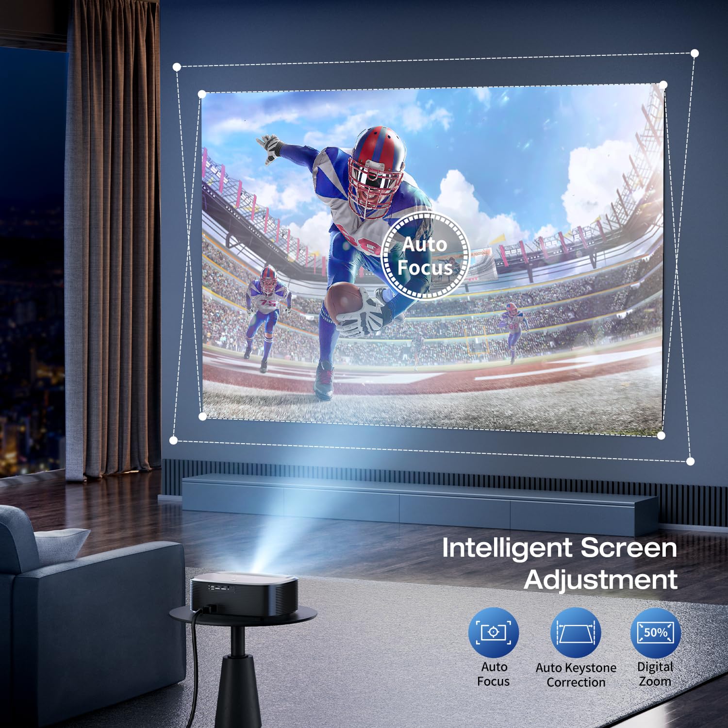 4K Projector With Wifi And Bluetooth, Elephas Outdoor Movie Projector With Netflix/Prime Video/Youtube Built In, 100,000+ Apps S