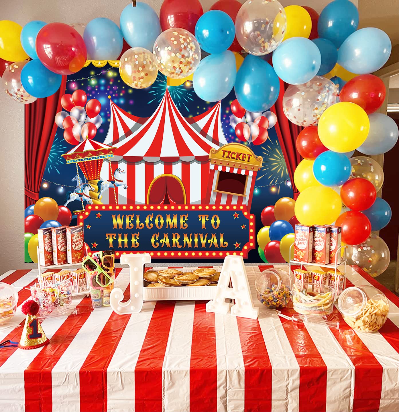 7X5Ft Carnival Circus Backdrop Circus Tent Party Backdrop Carousel Ticket Booth Background Child Kid Boy Baby 1St Birthday Carni
