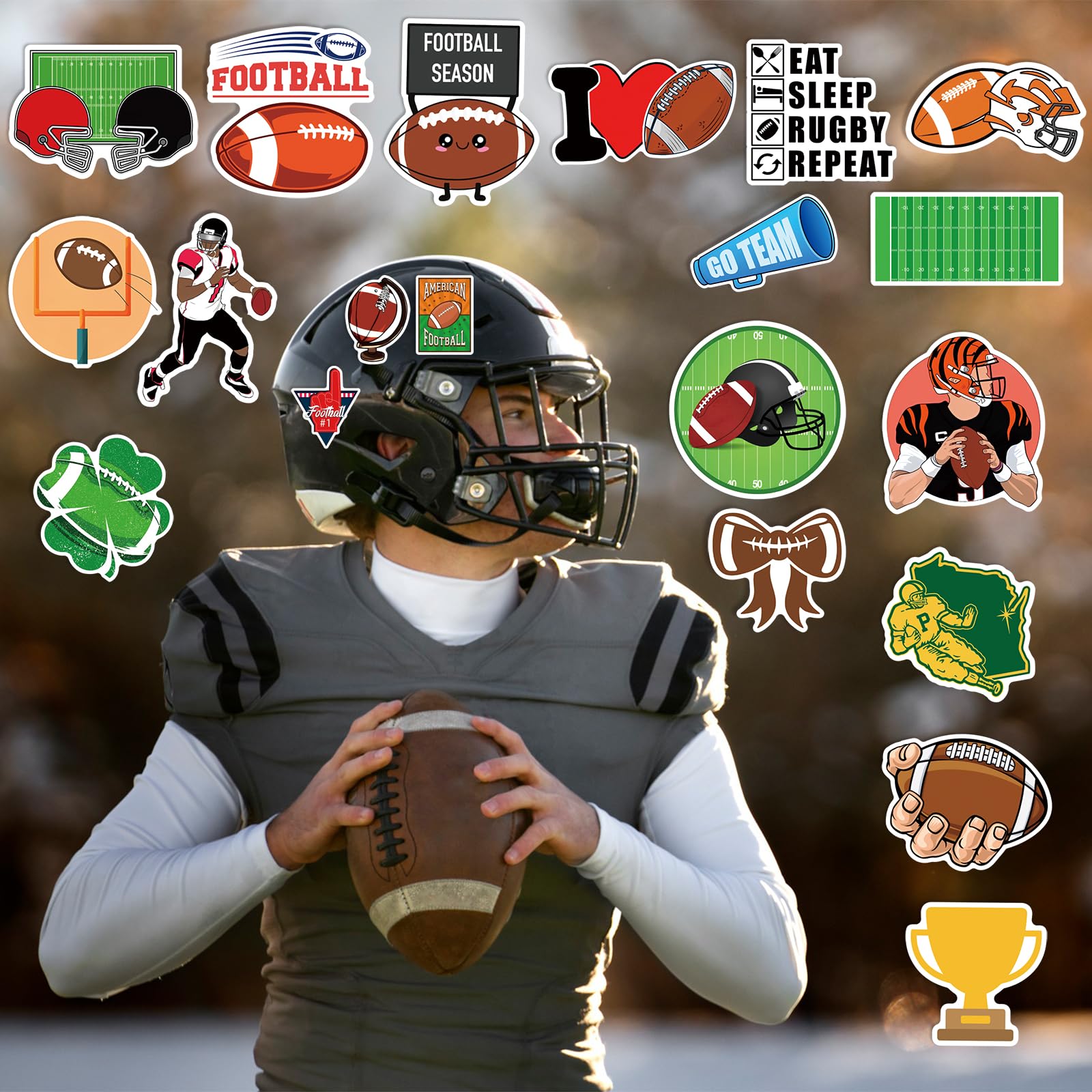 Xzentira 105 Pcs Football Stickers Water Bottle Football Stickers Bulk Vinyl American Football Stickers For Laptop Skateboard Fo