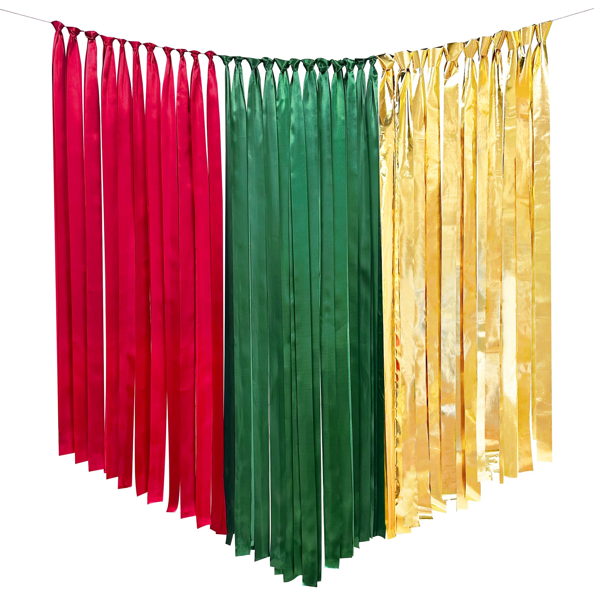Christmas Party Decoration Red Green Gold Streamer Backdrop 197 Ft  1.97'' Wide Satin Ribbon Fringe Hanging Garland For Merry Ch