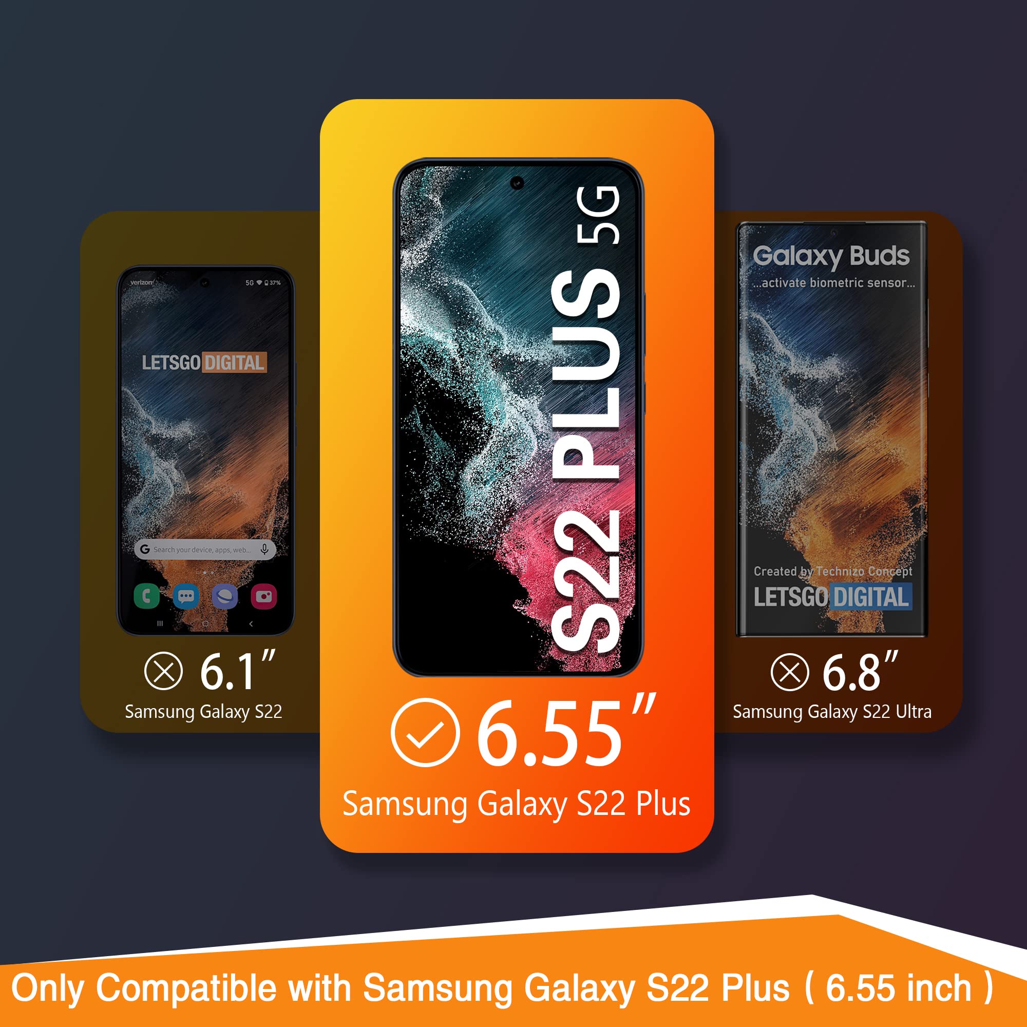 FANGTIAN GUARD [3+2 Pack] Tempered Glass Screen Protector + Camera Lens Protectors for Samsung Galaxy S22 Plus/S22+ 5G - Clear, Easy Install