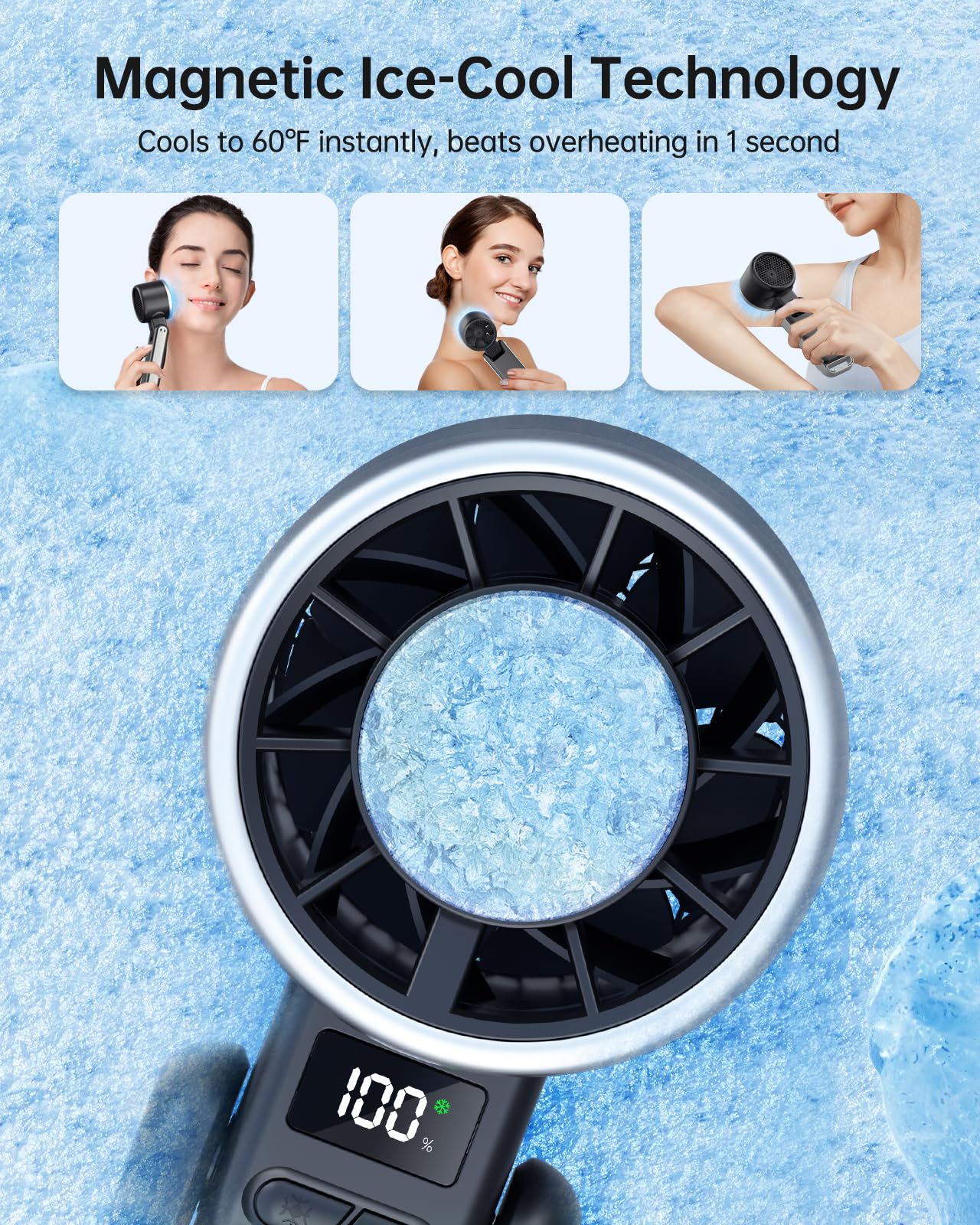 Tripole Portable Handheld Turbo Fan With Ice Cooling, 5 Speed Battery Rechargeable Foldable 3 In 1 Mini Fan, Neck & Desk Fan, Qu