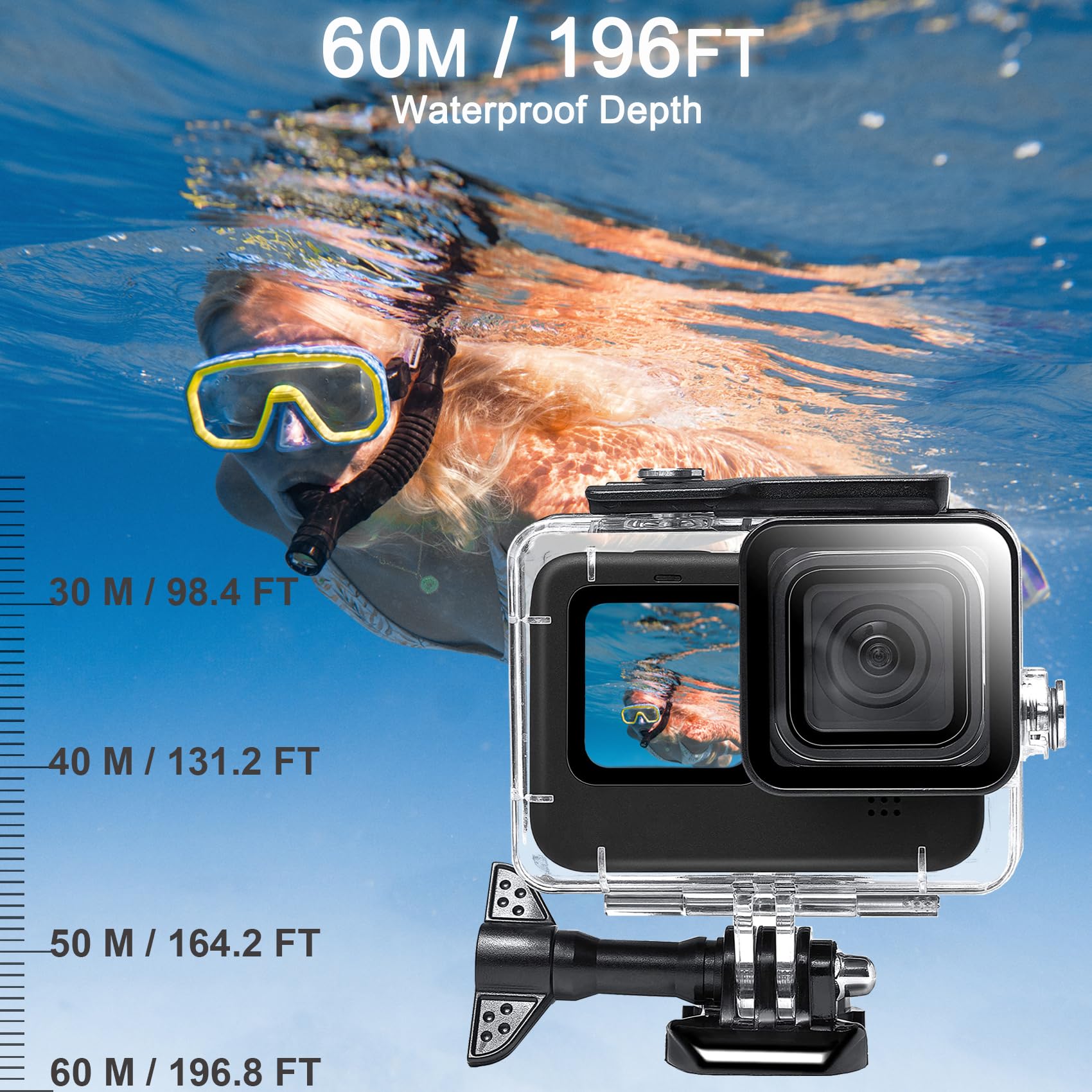 OKFUN Waterproof Housing Case for GoPro Hero 12/11/10/9 Black - Clear Protective Underwater Dive Shell for Action Camera Accessories