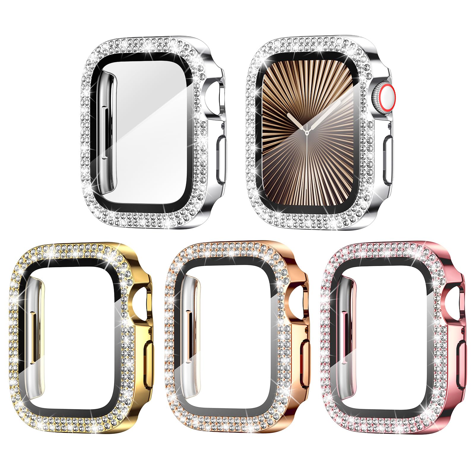 Goton 4 Pack For Apple Watch Series 10 Screen Protector 42 Bling Case, Women Glitter Diamond Rhinestone Face Cover For Iwatch Ac