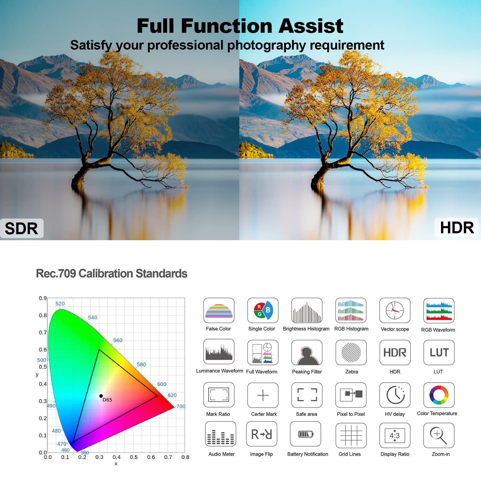 Desview R6 Camera Field Monitor 5.5Inch Touchscreen Monitor, Uhb 2800Nits 1920X1080 Ips 4K Hdmi With 3D Lut Hdr Waveform Vectors