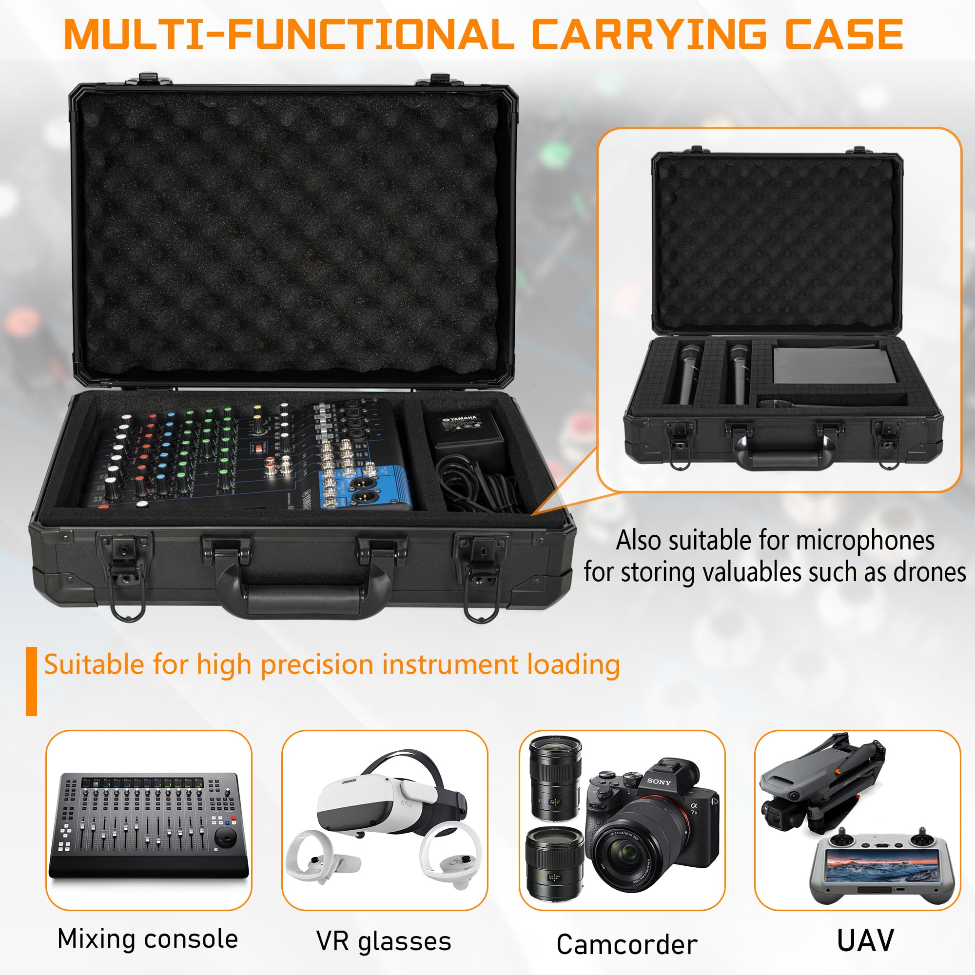 Ithwiu 17 Inch Aluminum Carrying Case 17 X 12 X 6 Inch Ideal For Microphone & Camera Gear Transportation, Dj Mixer Case With Cus