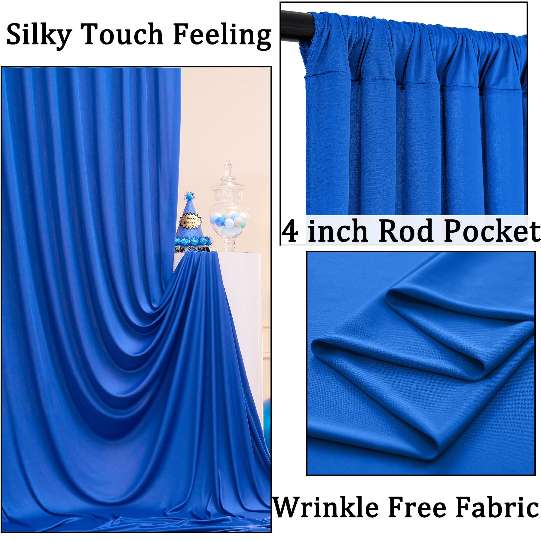 Wrinkle Free 10X8 Ft Royal Blue Backdrop Curtains For Parties, Polyester Backdrop Drapes Soft Back Drop For Birthday Wedding Pho