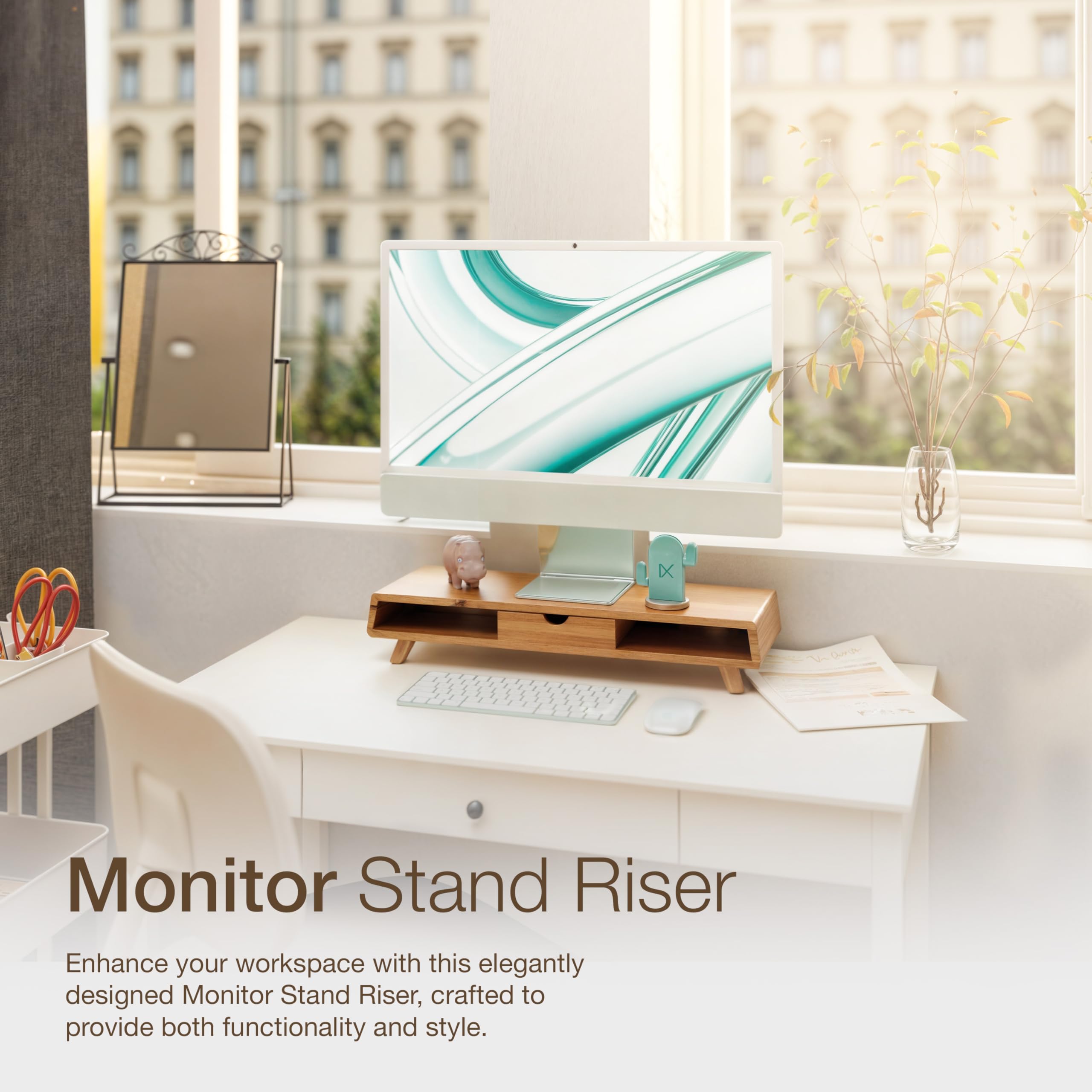 Tinamo Acacia Wood Monitor Stand With Drawer   Wooden Monitor Riser For Desk   Computer Monitor Stand For Desk   Multi Purpose D