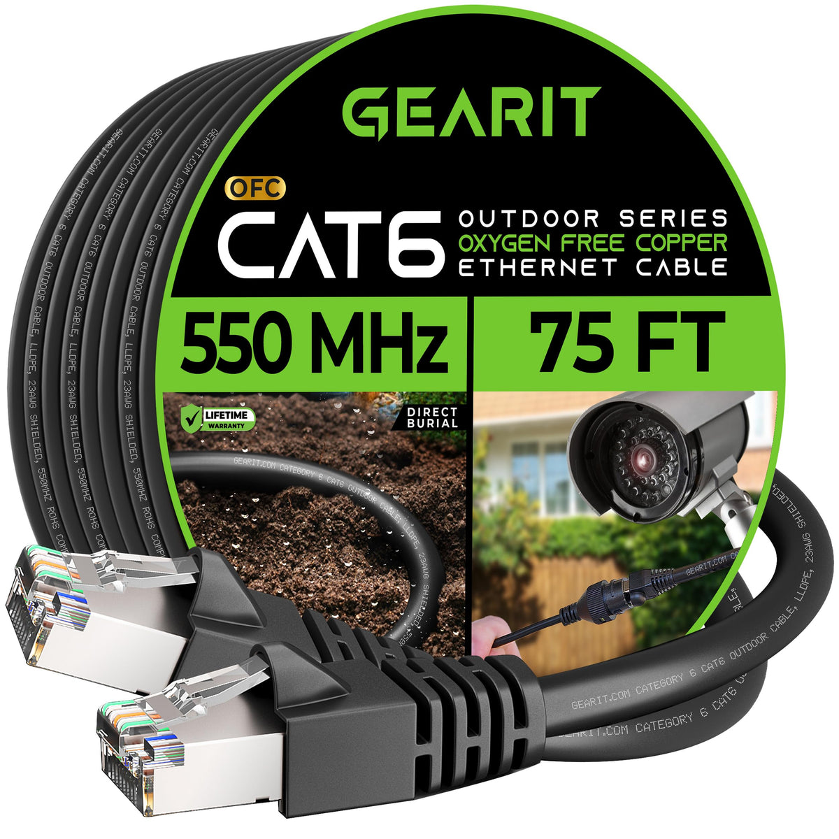 Gearit Cat6 Outdoor Ethernet Cable (75Ft) 23Awg Pure Copper, Ftp, Lldpe, Waterproof, Direct Burial, In Ground, Uv Resistant, Poe