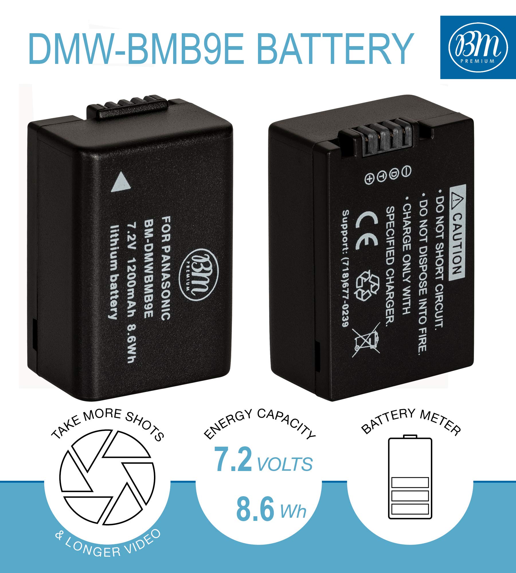 BM Premium 2 Pack of DMW BMB9 Batteries and Dual Bay Battery Charger for Panasonic Lumix DC FZ80, DC FZ80D, DMC FZ40K, DMC FZ45K, DMC FZ47K, DMC FZ48K, DMC FZ60, DMC FZ70, DMC FZ100, DMC FZ150 Cameras