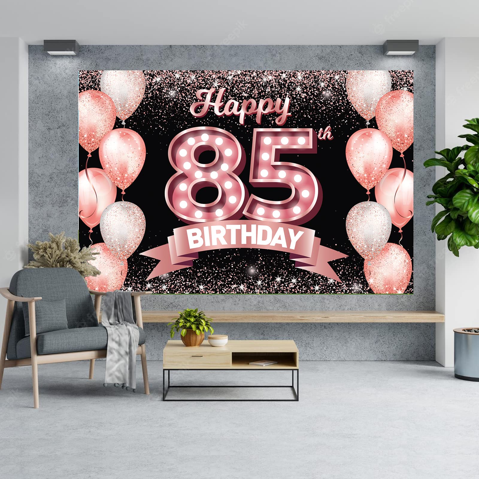 Happy 85Th Birthday Rose Gold Banner Backdrop Cheers To 85 Years Old Confetti Balloons Theme Decor Decorations For Women 85 Year