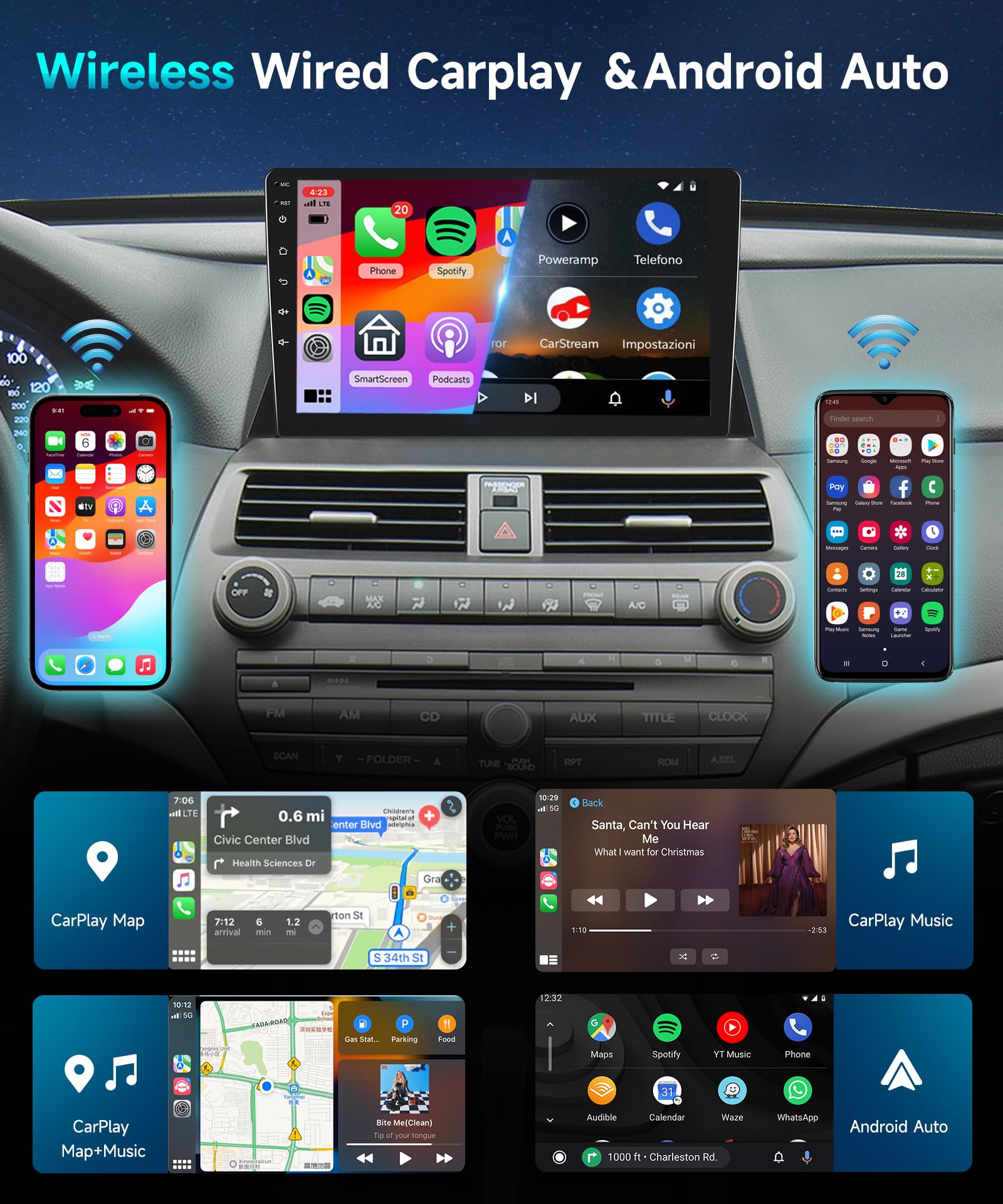 For Honda Accord 8Th 2008 2012 Android Car Radio Stereo With Wireless Carplay Android Auto Podofo 10.1 Inch Touch Screen Gps Nav