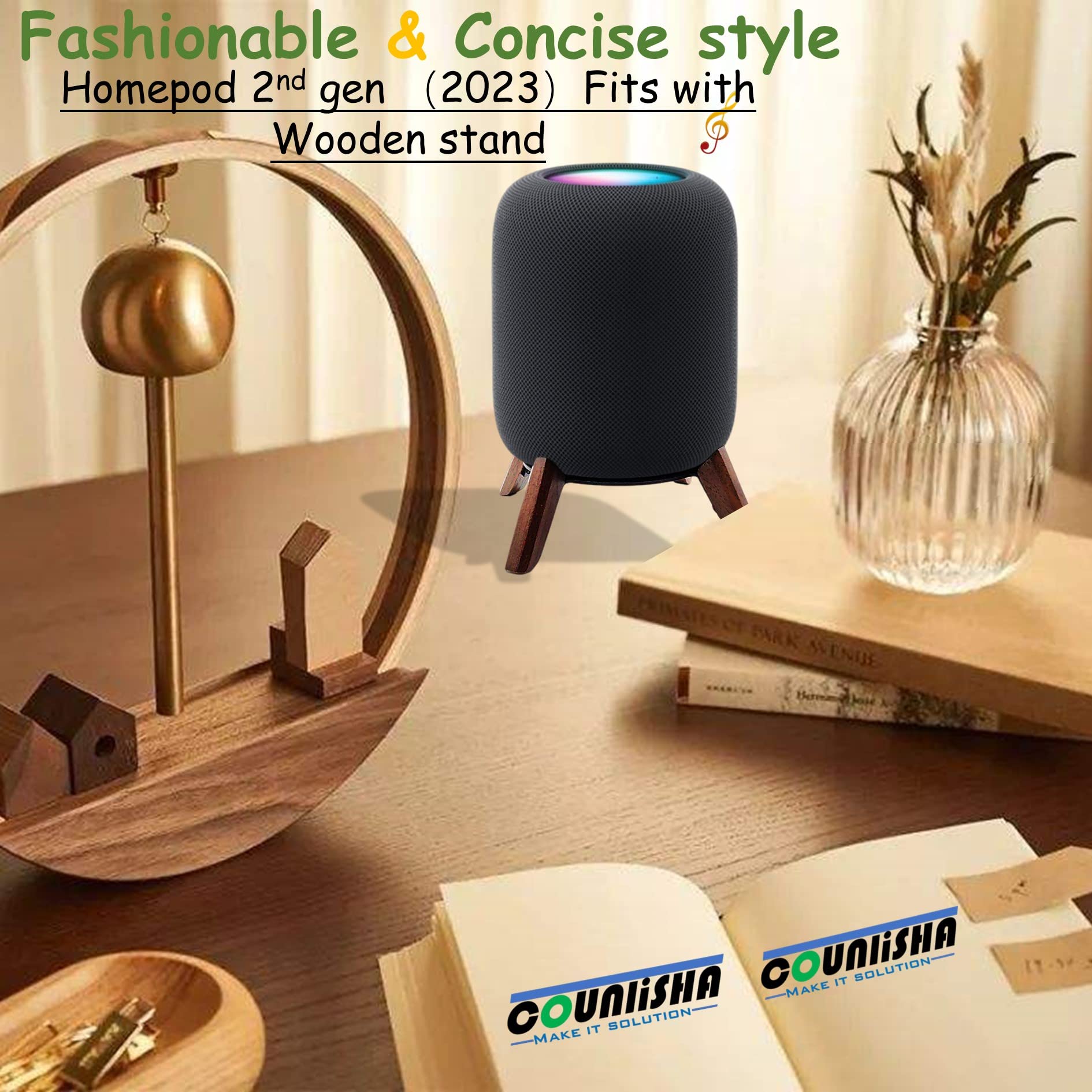 Real Wood Stand For Homepod 2Nd Gen (2023 Released), Wooden Holder With Metal Frame For Better Sound,Sturdy Stable Mount With Anti Slip Protects Apple Home Pod 2Nd Smart Speaker (Walnut)