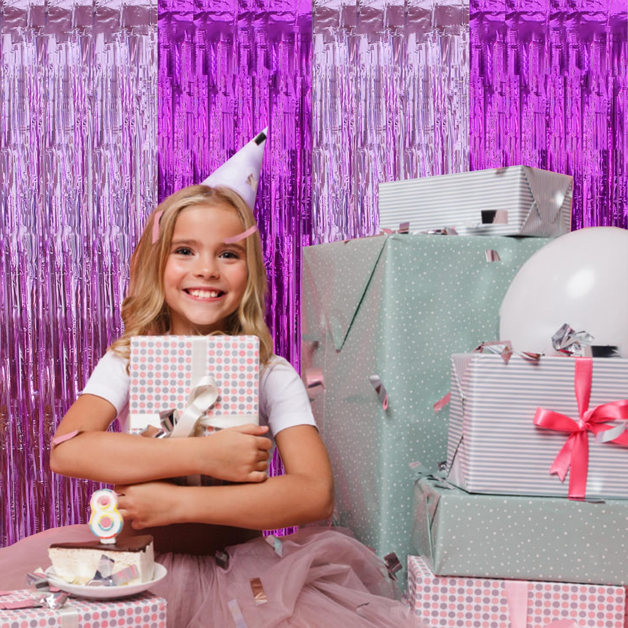 Beishida 2Pcs Hot Pink Pink Door Streamer Hot Pink Backdrop Foil Fringe Tinsel Girls Hot Girls Curtains Backdrops For Birthday B