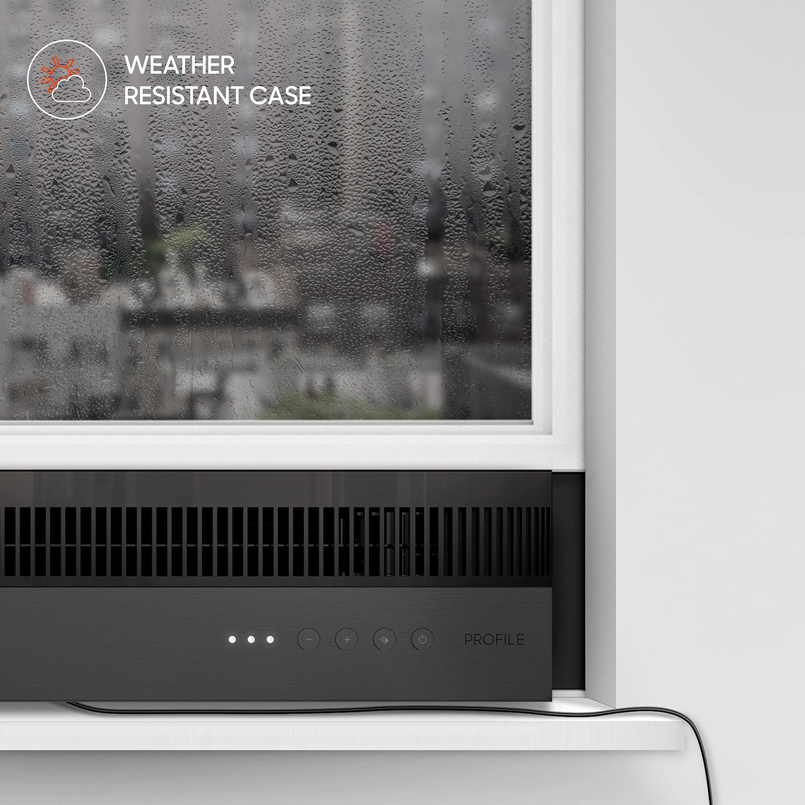 Sharper Image Profile Window Fan With 3 Speeds, Reversible Exhaust Mode, Weather Resistant, Black