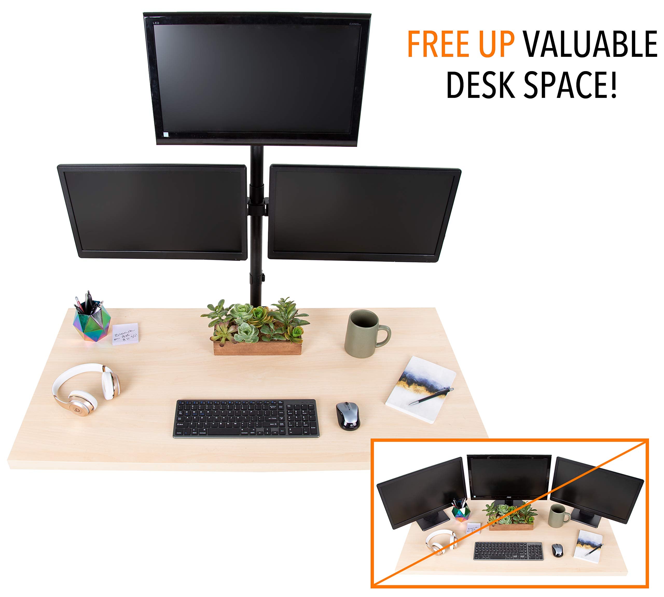 Stand Steady Triple Monitor Desk Stand With Clamp On Base, For Home Or Office Use, Height Adjustable Computer Monitor Stand With