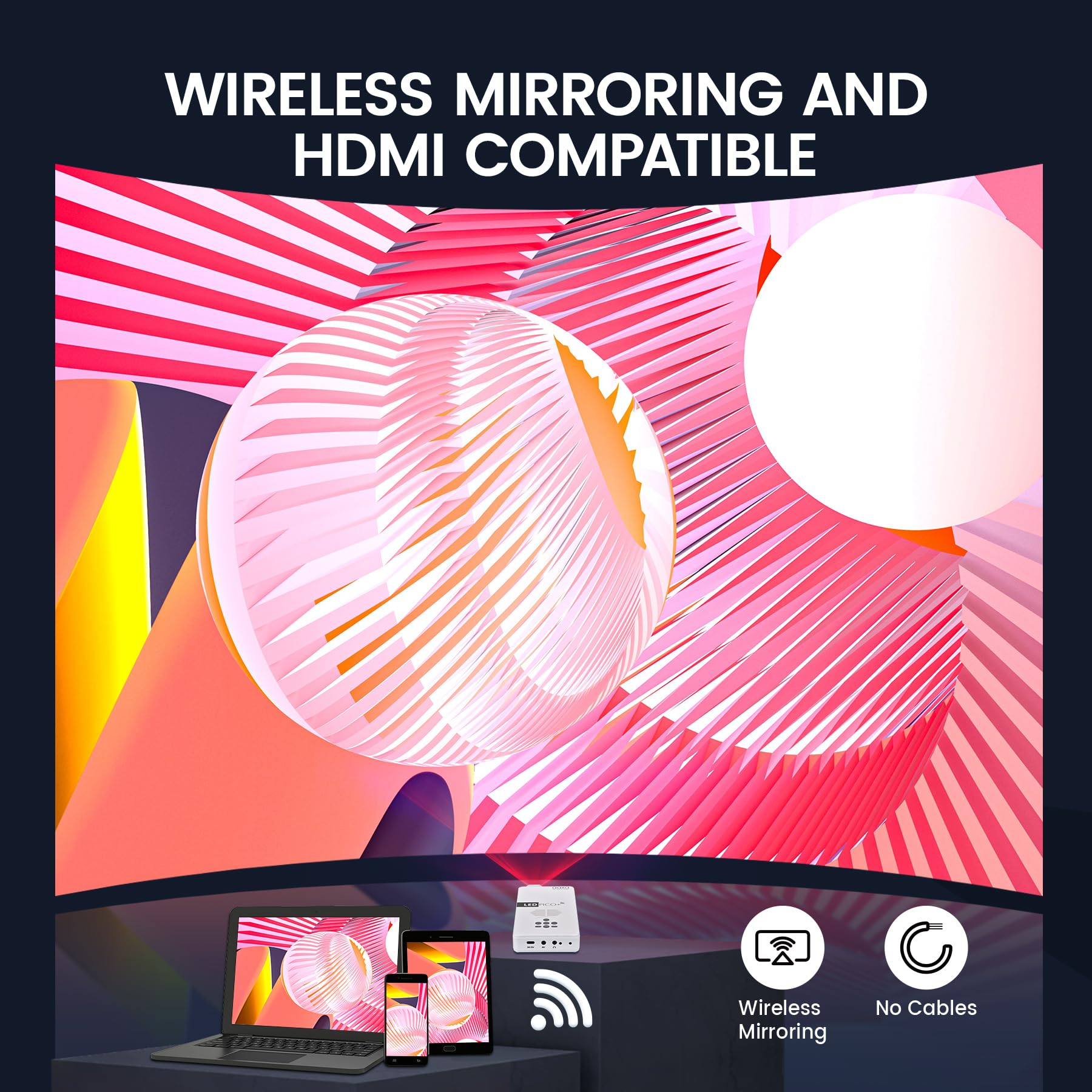 Aaxa Led Pico+ Max Mini Projector, 2.7 Hour Battery, Dlp 1080P, Wireless Mirroring, Mini Hdmi, Onboard Media Player & Speakers,