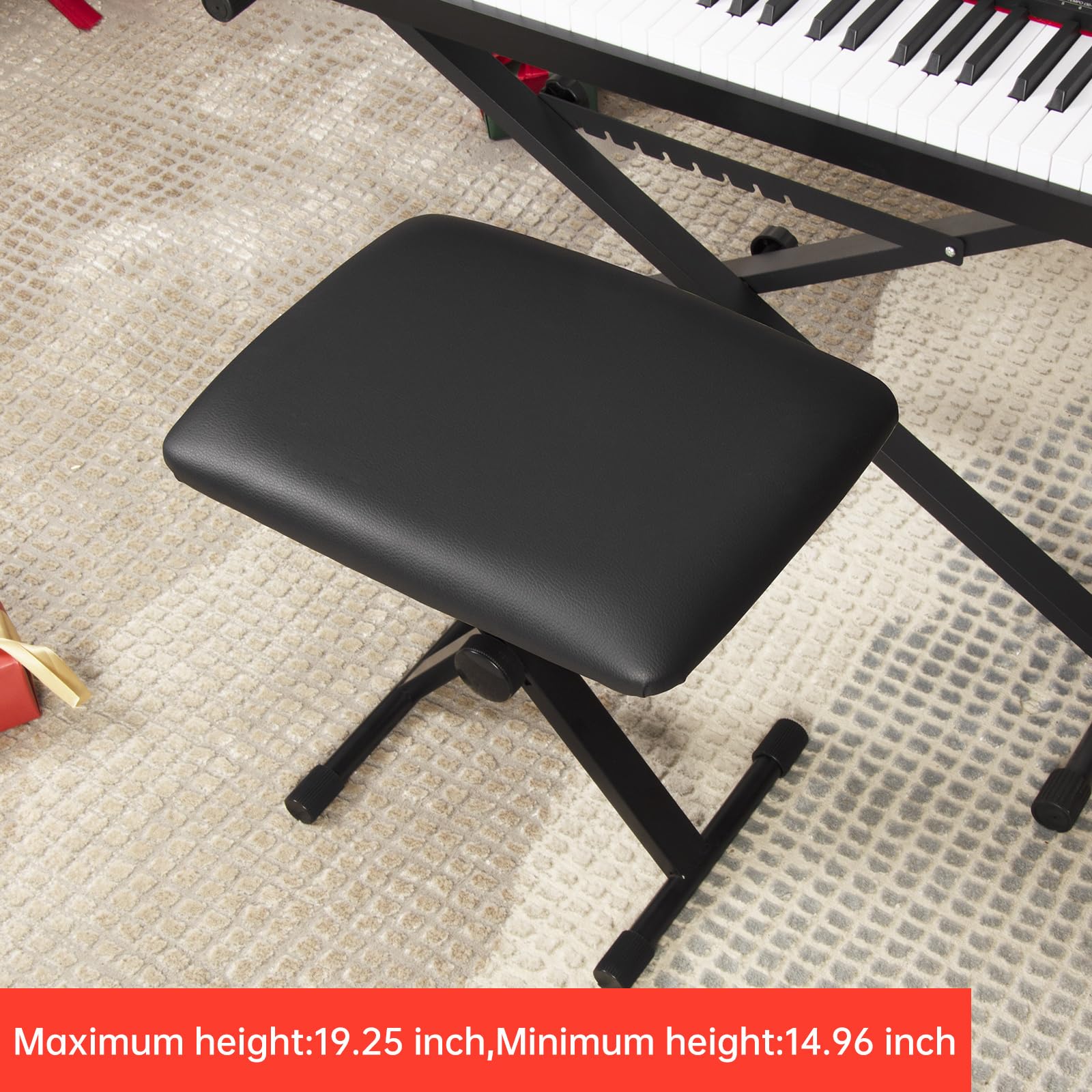 Aodsk Keyboard Bench X Style Cushion Padded,Piano Bench Adjustable Collapsible Stool Chair Seat,Flame Retardant Cotton,Non Skid