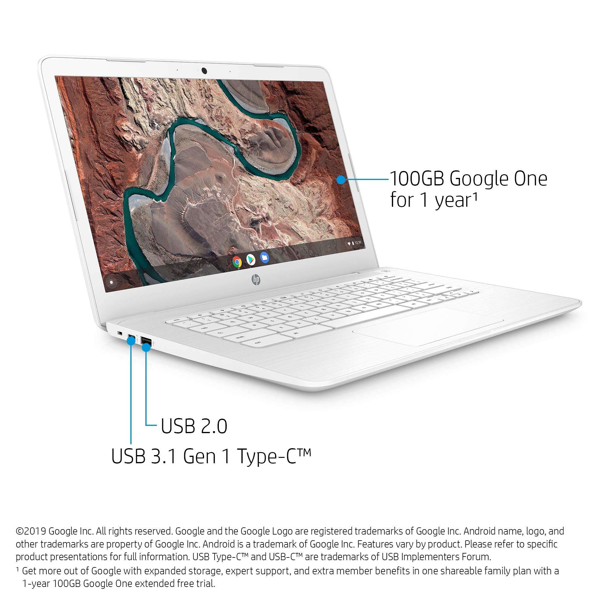 HP Chromebook 14 Inch Laptop with 180 Degree Hinge, Full HD Screen, AMD Dual Core A4 9120 Processor, 4 GB SDRAM, 32 GB eMMC Storage, Chrome OS (14 db0050nr, Snow White)