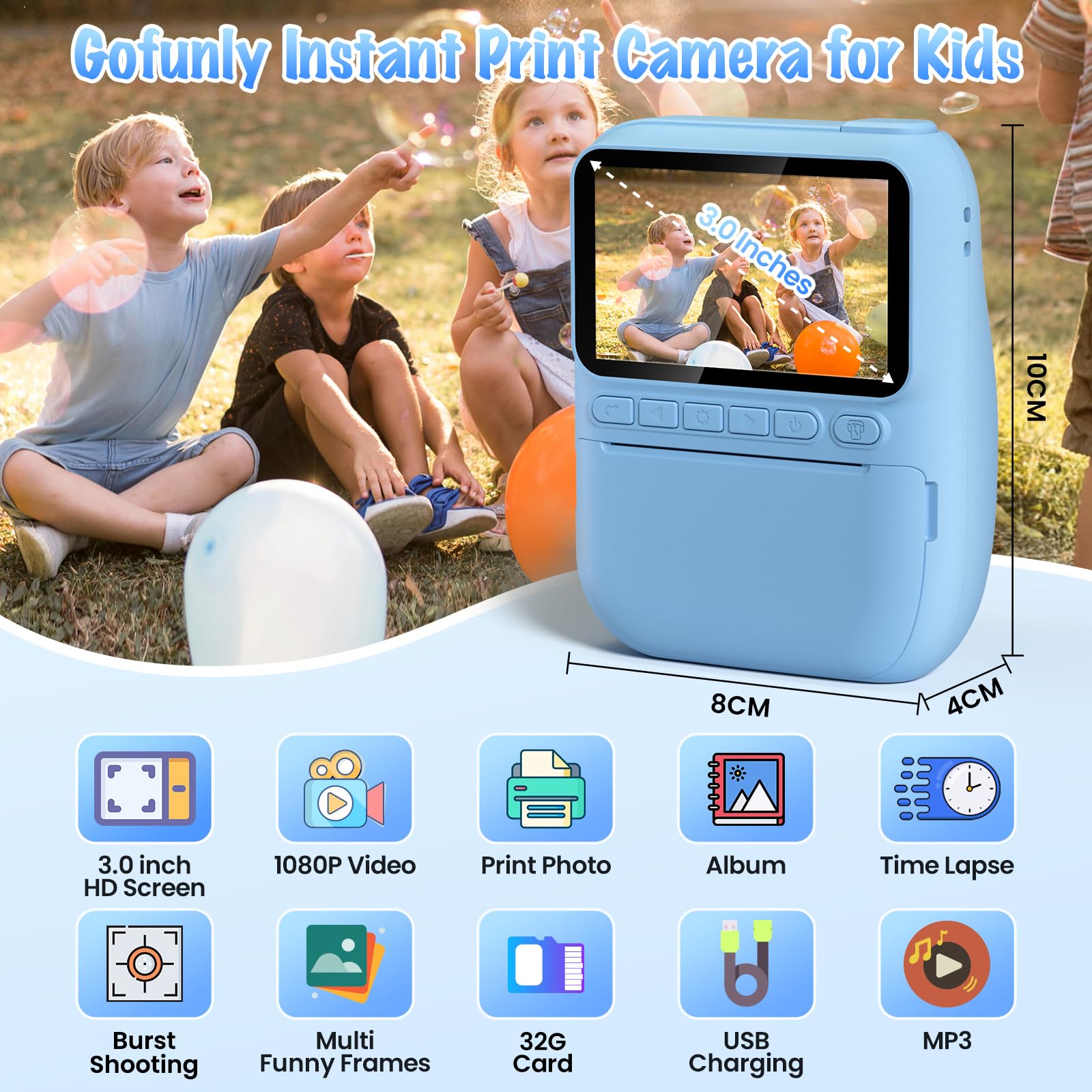 Kids Camera Instant Print, 3.0'' Hd 32Mp Kids Camera Birthday Gifts For 3 12 Year Old Girls Boys, 1080P Digital Camera For Toddl