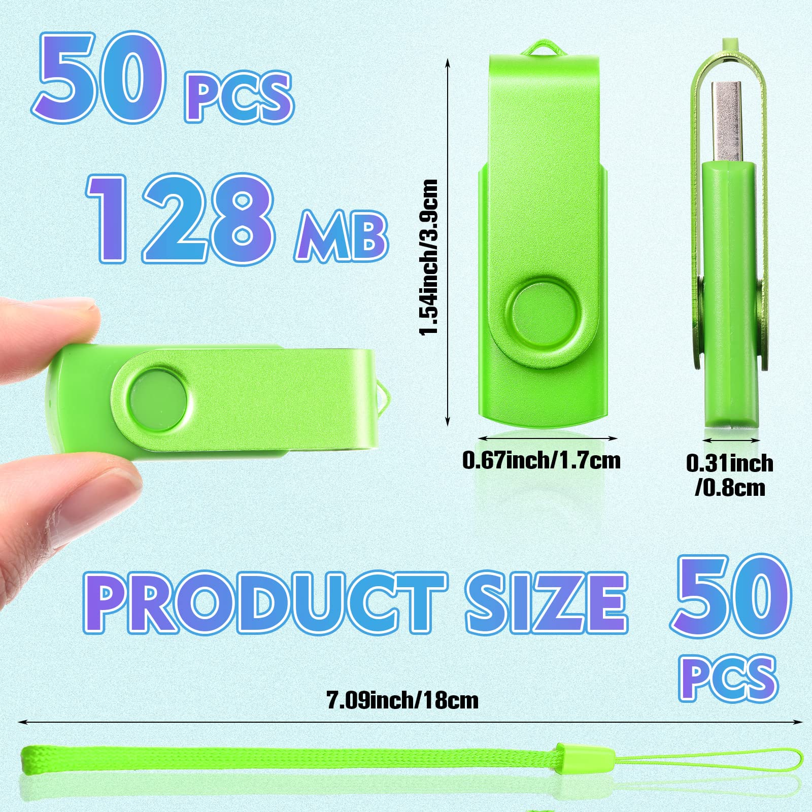 Xuhal 50 Pcs 128Mb Flash Drive Pack Portable Usb Thumb Drives With Lanyards Flash Memory Storage Device Swivel Thumb Drive Bulk