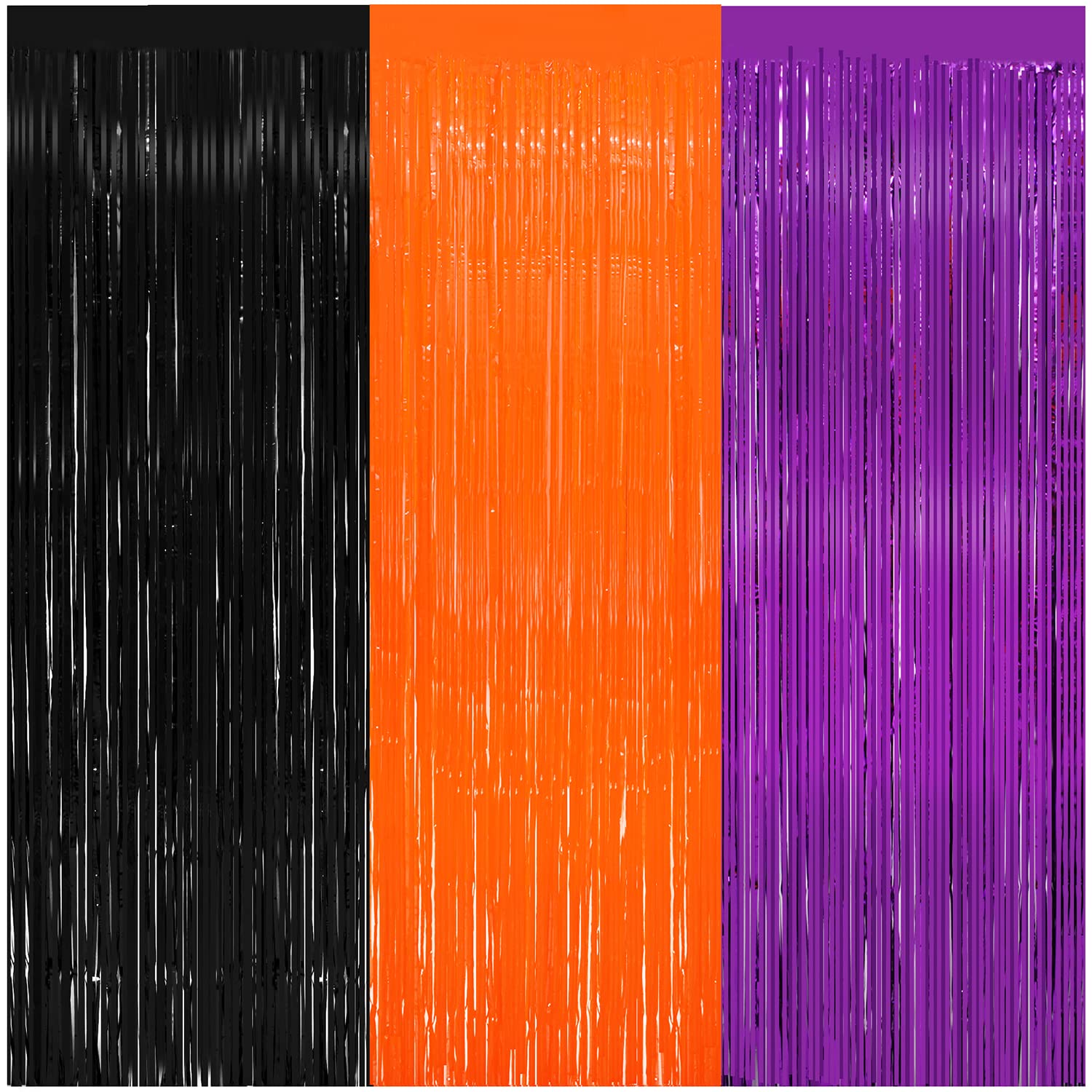 3 Pack Halloween Black Orange Tinsel Foil Fringe Curtain 8x9.84 Ft Backdrop Curtain Black and Orange Streamers for Home Outdoor 