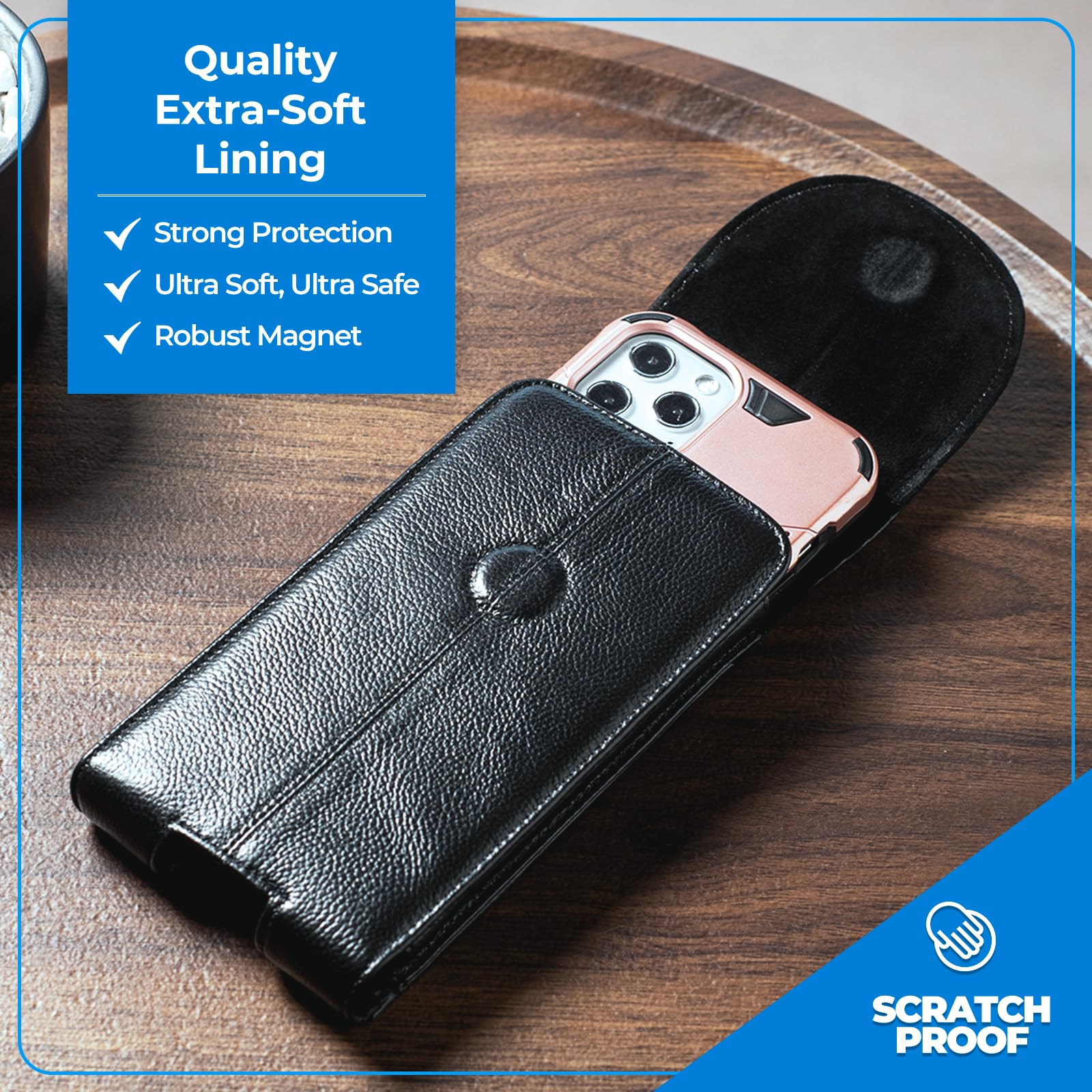 Hengwin Genuine Leather Phone Pouch Fits For Iphone 16 Pro Max 15 Plus 14 Pro Max Samsung Galaxy A54 A12 Note 20 9 8 S23 Plus S2