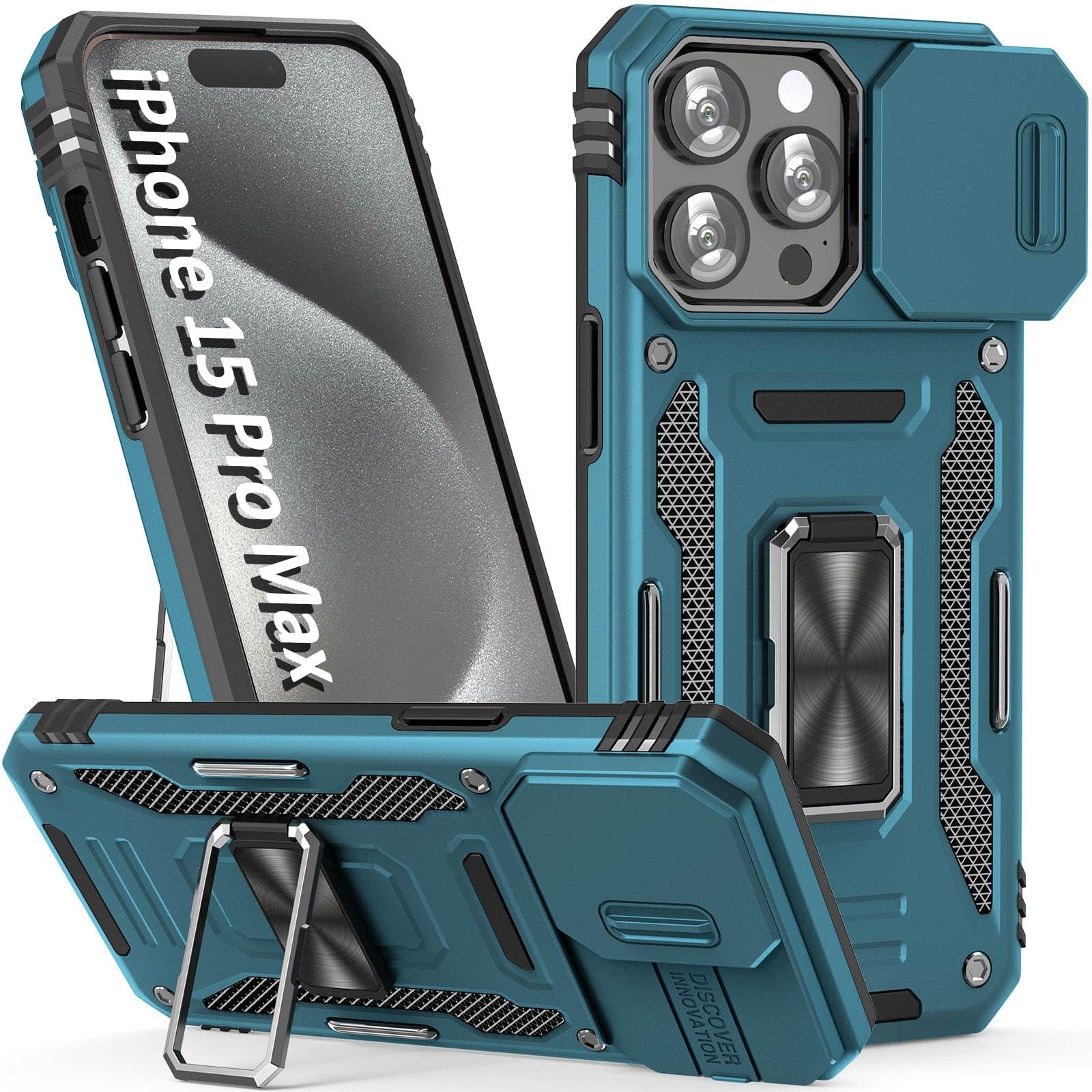 Sefing Phone Case For 15 Pro Max Case 15 Pro Max Phone Case With Camera Cover, With Kickstand Ring Holder, With Magnet Car Mount